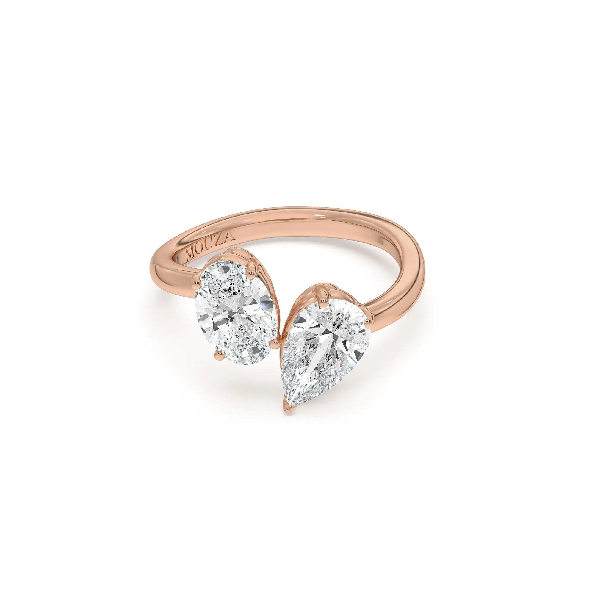 Toi et Moi Diamond Engagement Ring featuring two diamonds side by side on a twisted band.