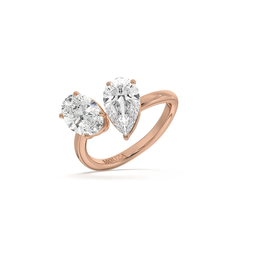 Noura Toi et Moi Diamond Engagement Ring featuring two diamonds side by side on a twisted band.