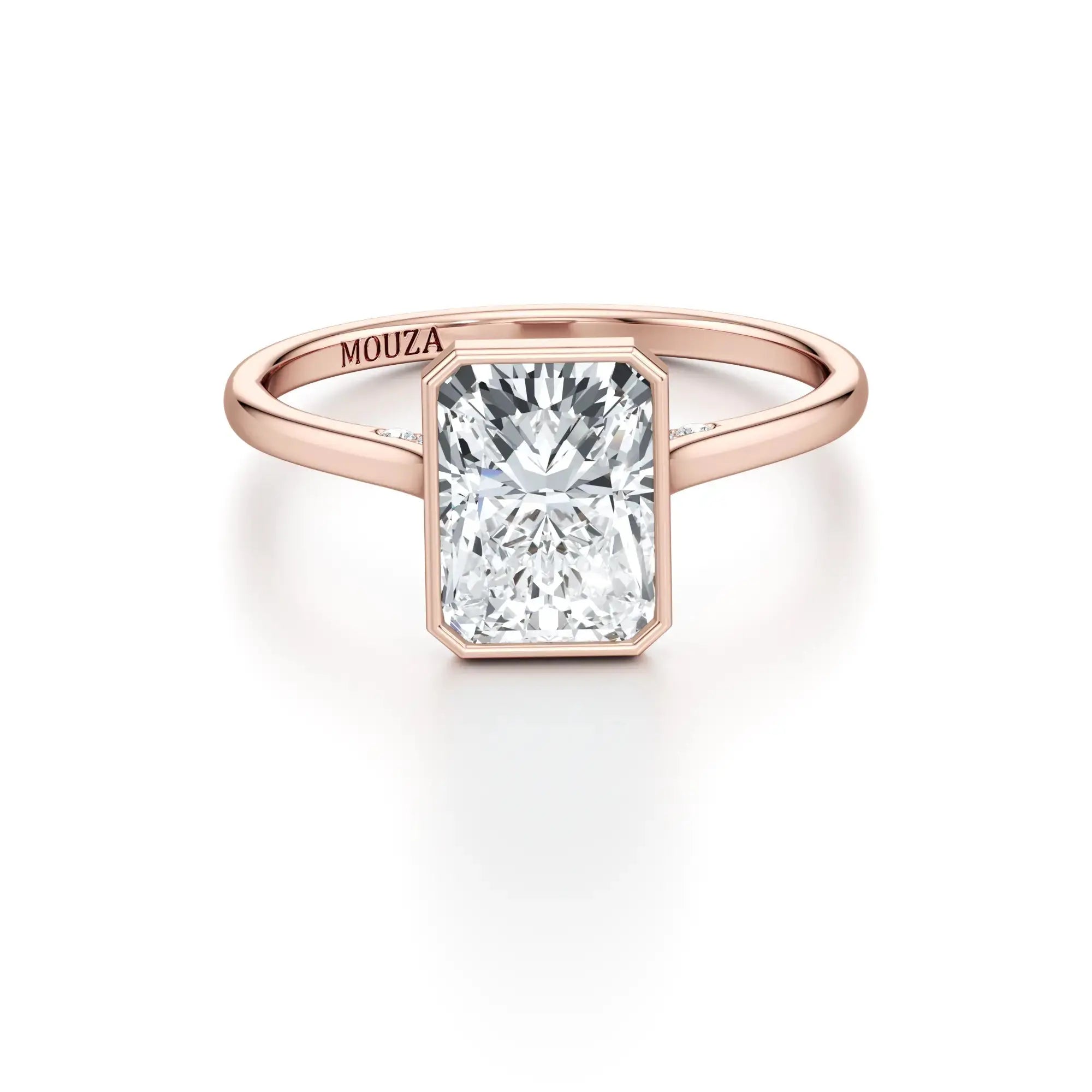 Radiant Bezel Set Natural Diamond Engagement Ring in Rose Gold