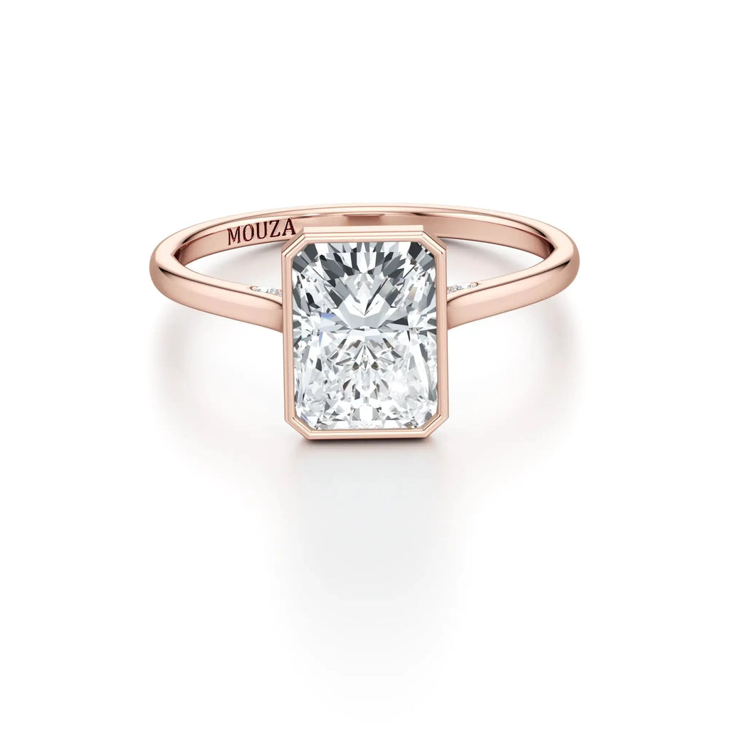Radiant Bezel Set Natural Diamond Engagement Ring in Rose Gold