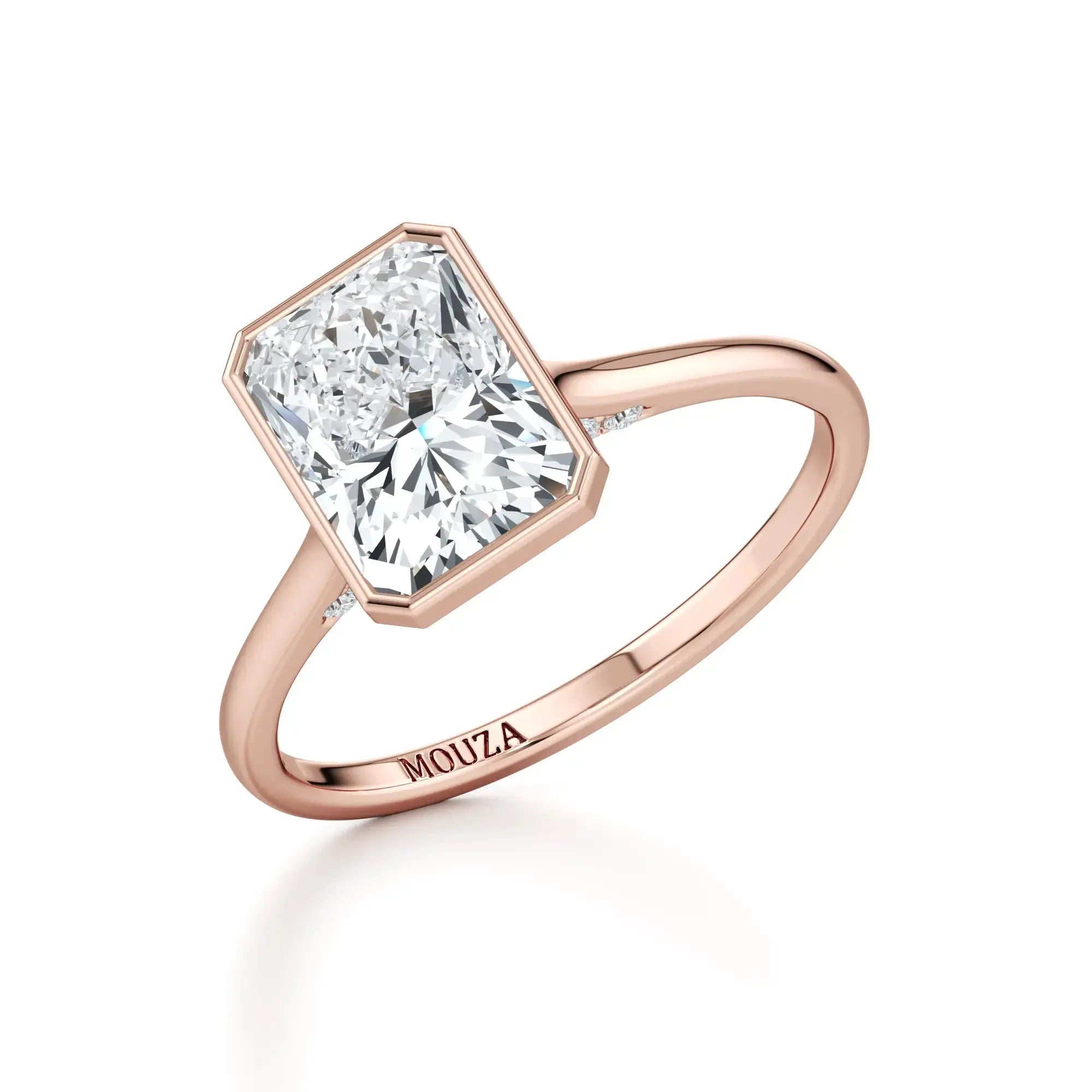 Radiant Bezel Set Natural Diamond Engagement Ring in Rose Gold from Mouza