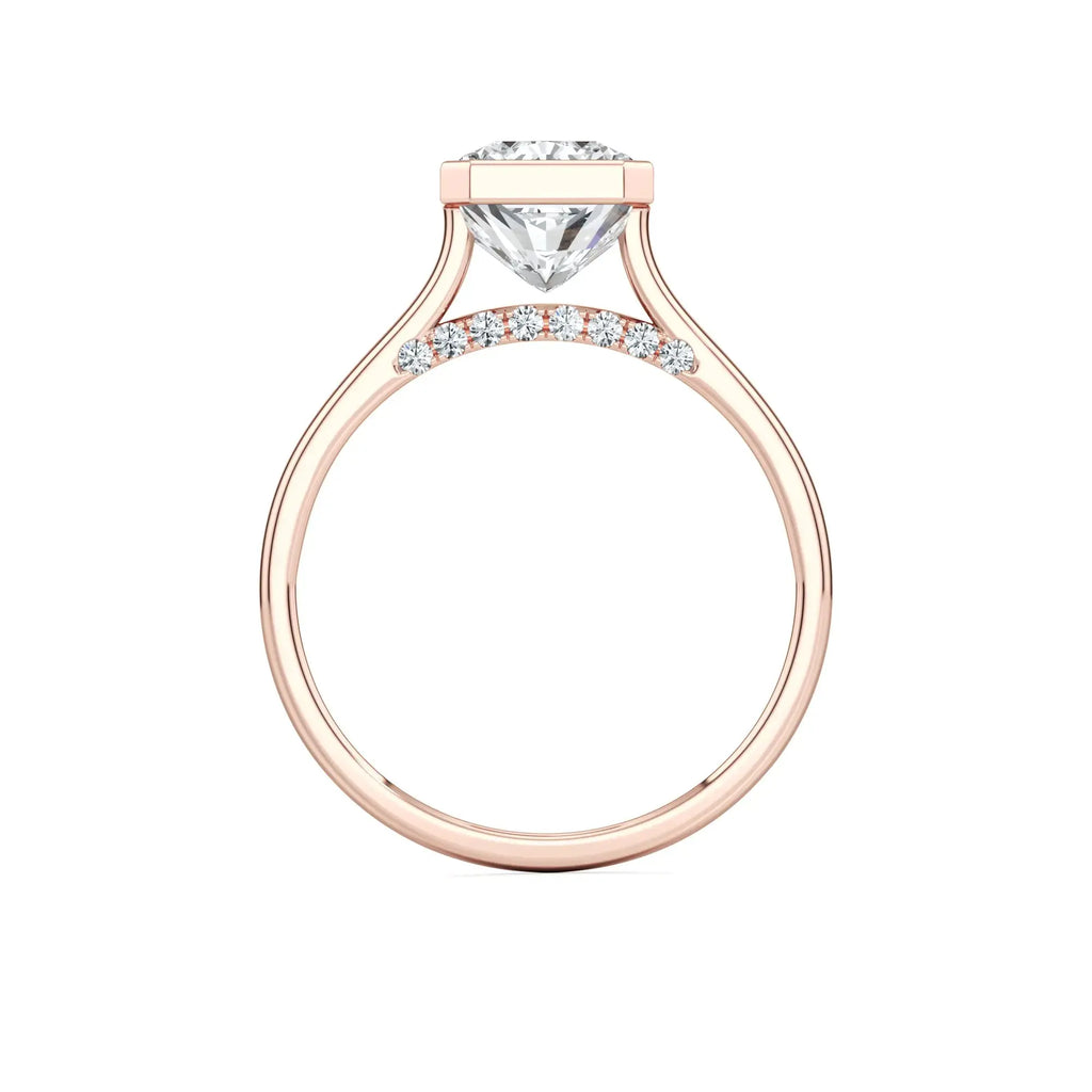 Bezel Set Natural Diamond Engagement Ring in 18K Rose Gold