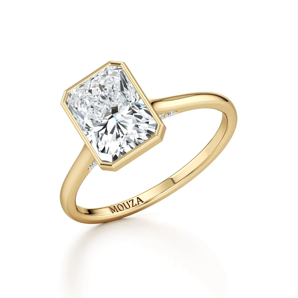 Radiant Bezel Set Natural Diamond Engagement Ring in Yellow Gold from Mouza