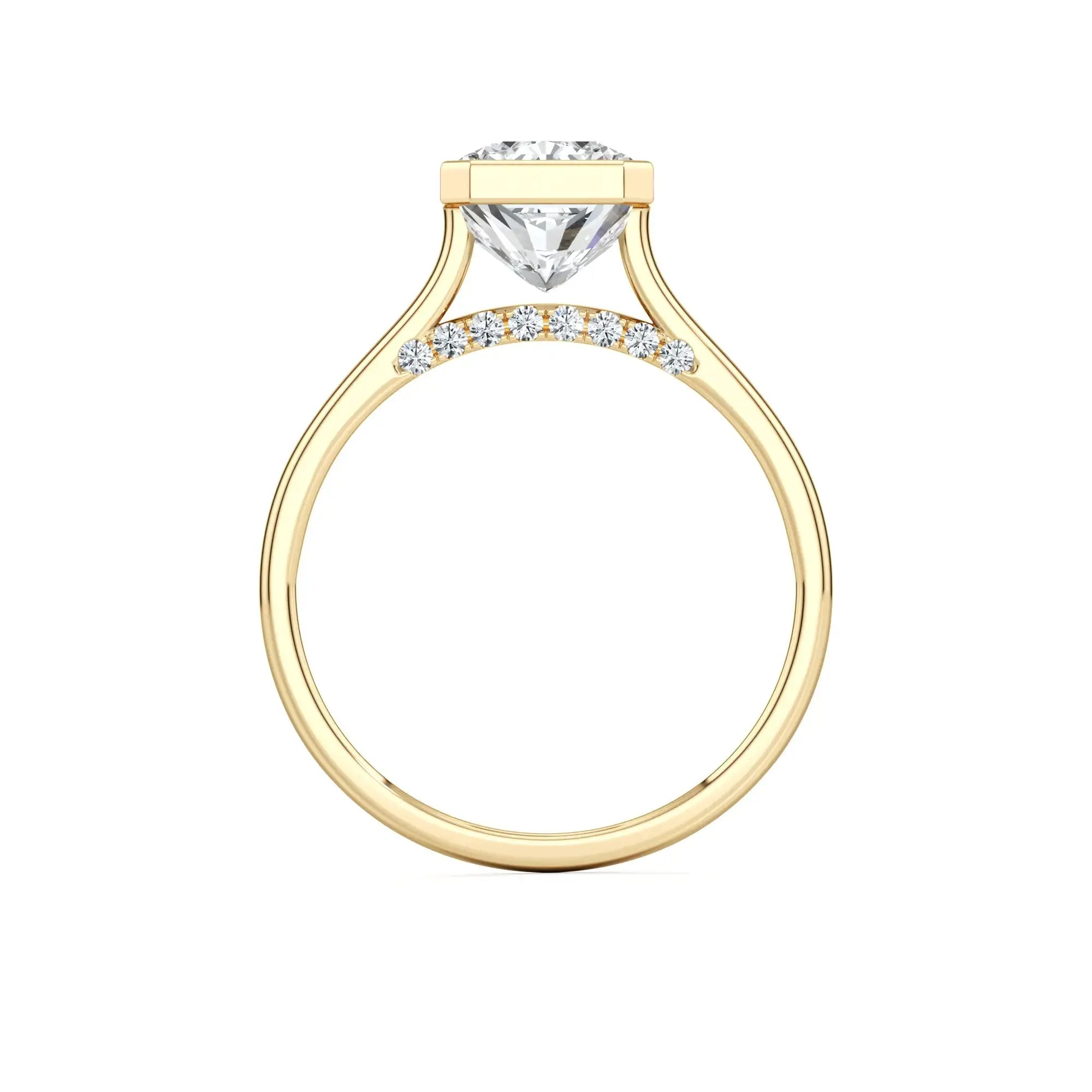 Radiant Bezel Set Natural Diamond Engagement Ring in Yellow Gold