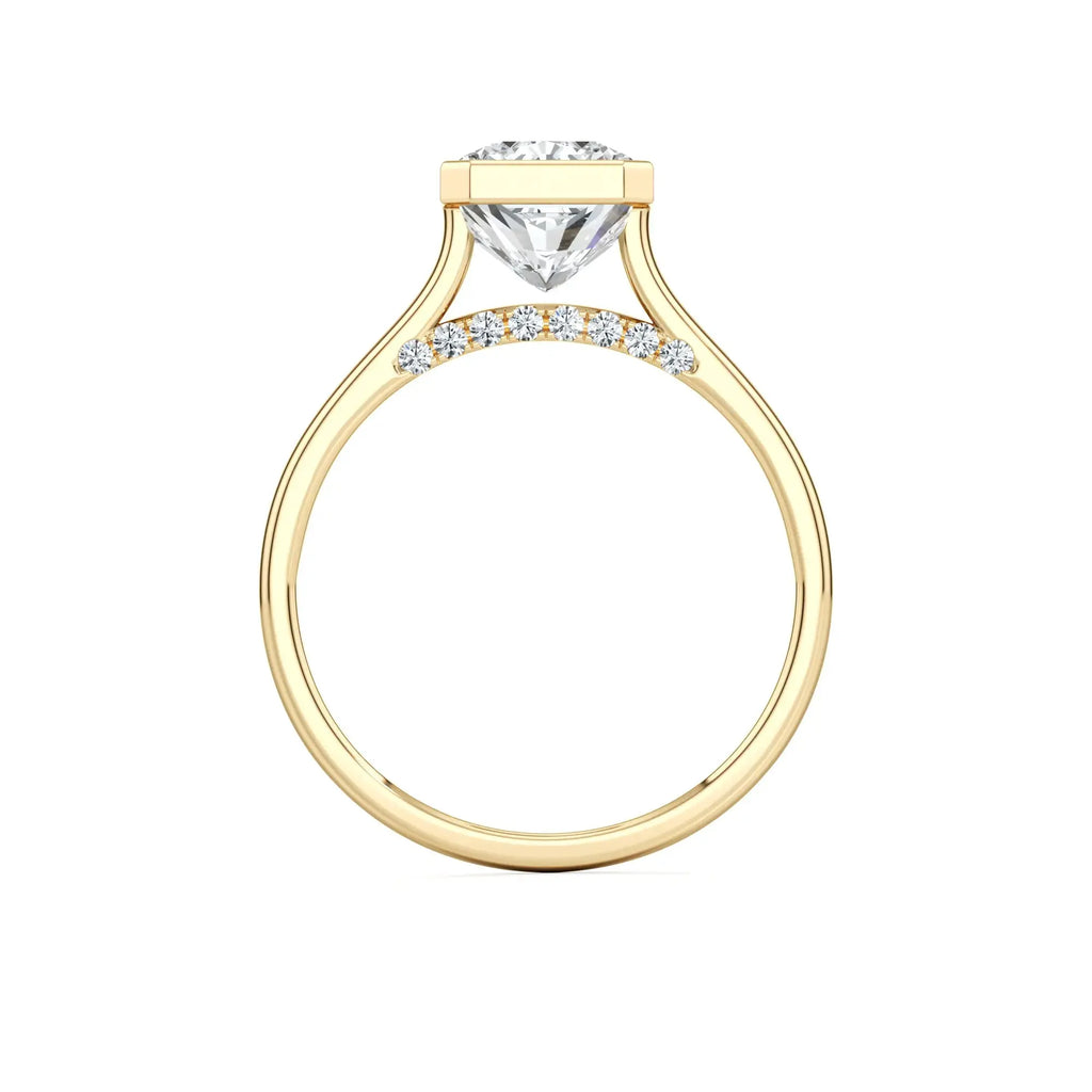 Radiant Bezel Set Natural Diamond Engagement Ring in Yellow Gold