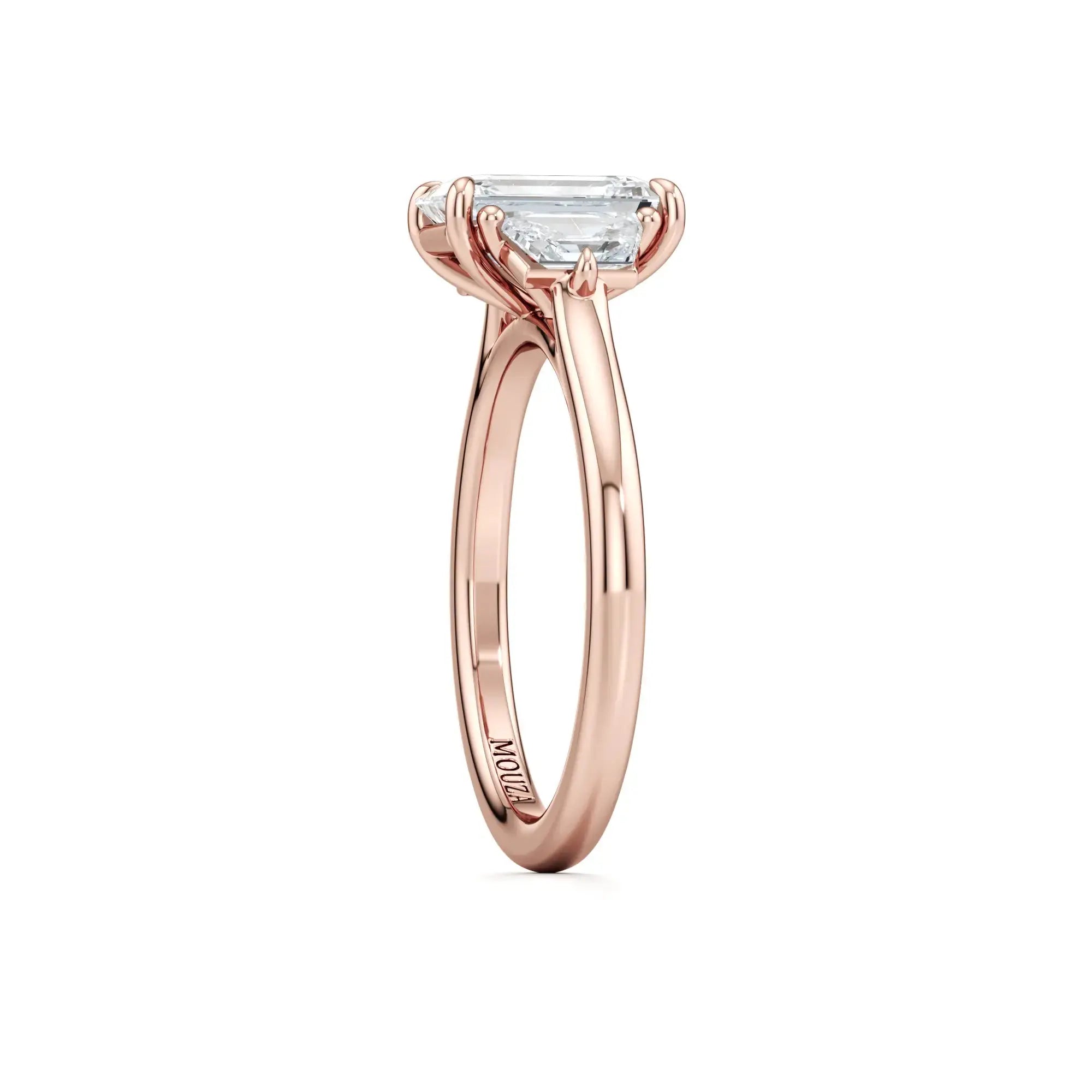 Victoria Emerald Trilogy Diamond  Engagement Ring in 18K Rose Gold