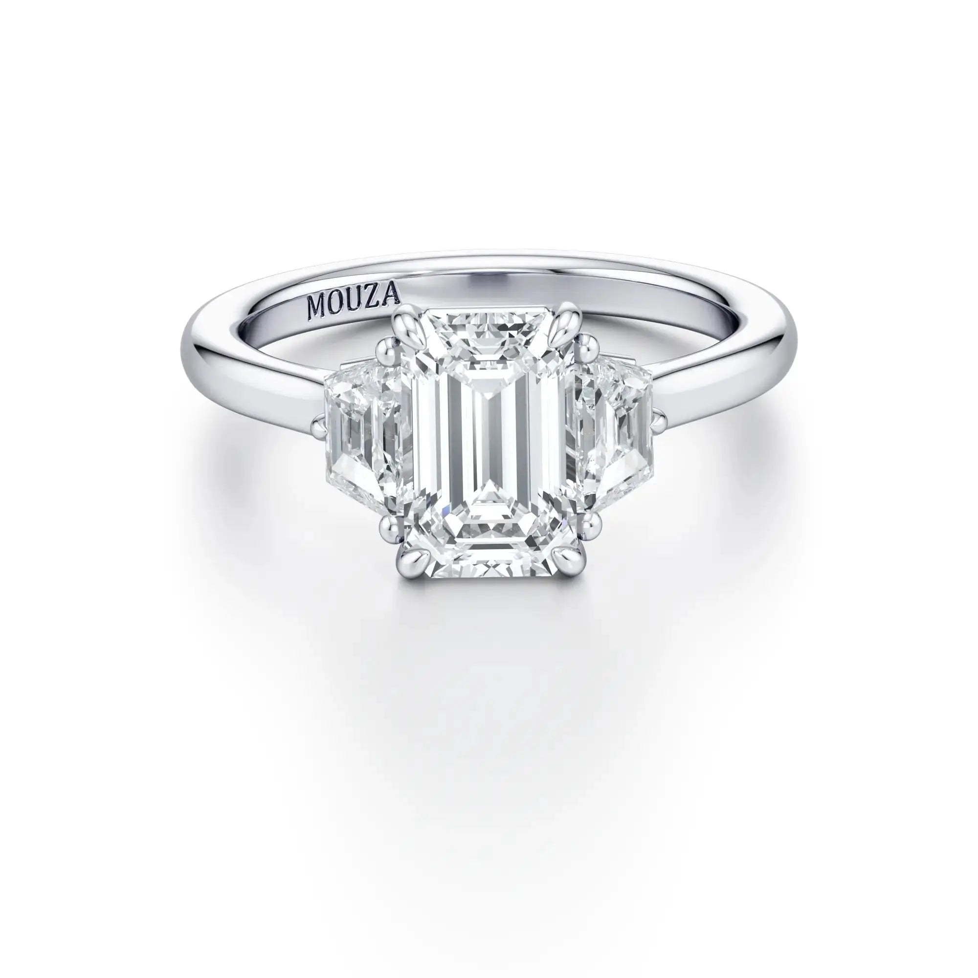 Victoria Emerald Trilogy Engagement Ring - Natural Diamond Engagement in 18K White Gold