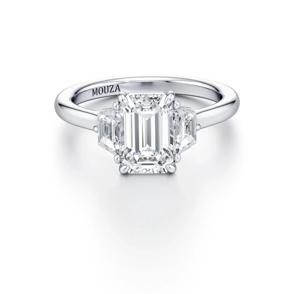 Victoria Emerald Trilogy Engagement Ring - Natural Diamond Engagement in 18K White Gold