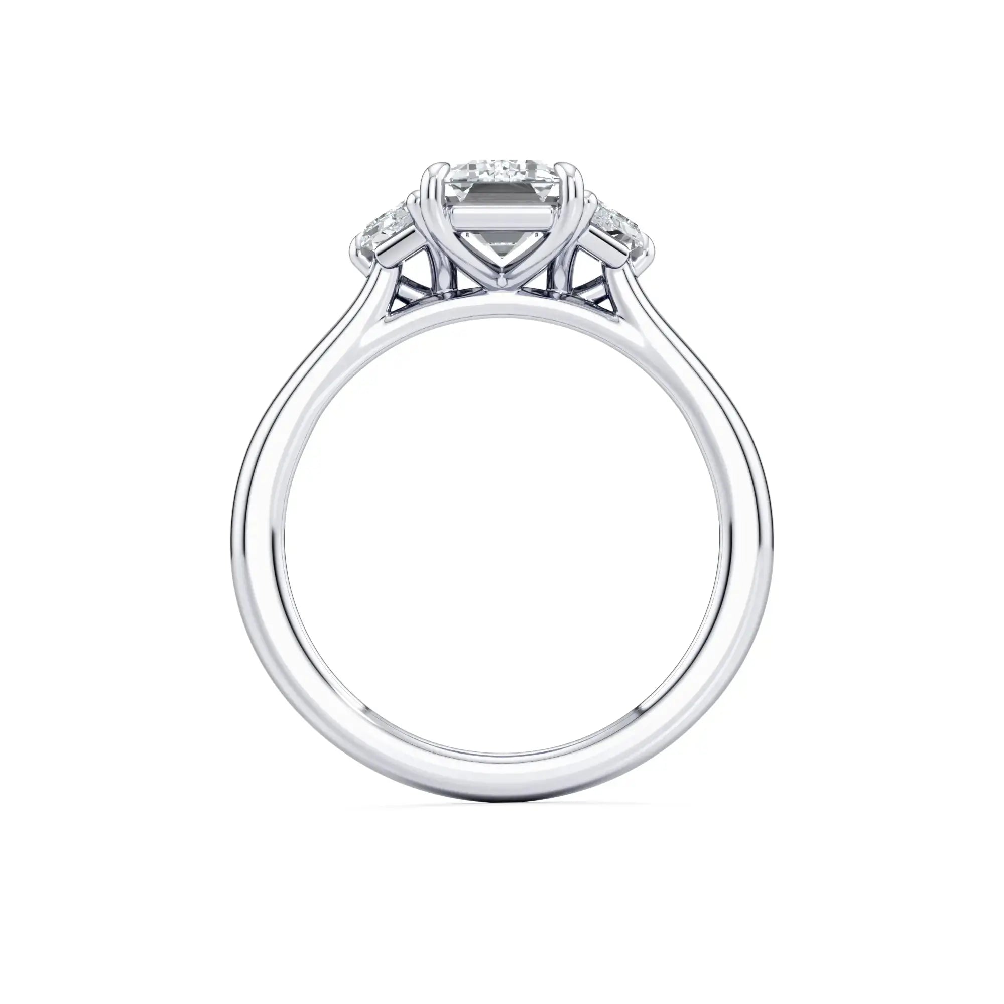 Emerald Trilogy Engagement Ring - Natural Diamond Engagement in White Gold with Brand Name 'Mouza' on the band