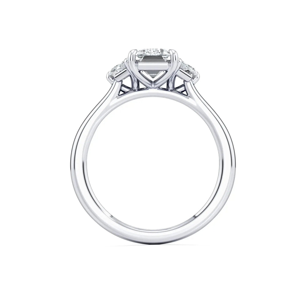 Emerald Trilogy Engagement Ring - Natural Diamond Engagement in White Gold with Brand Name 'Mouza' on the band