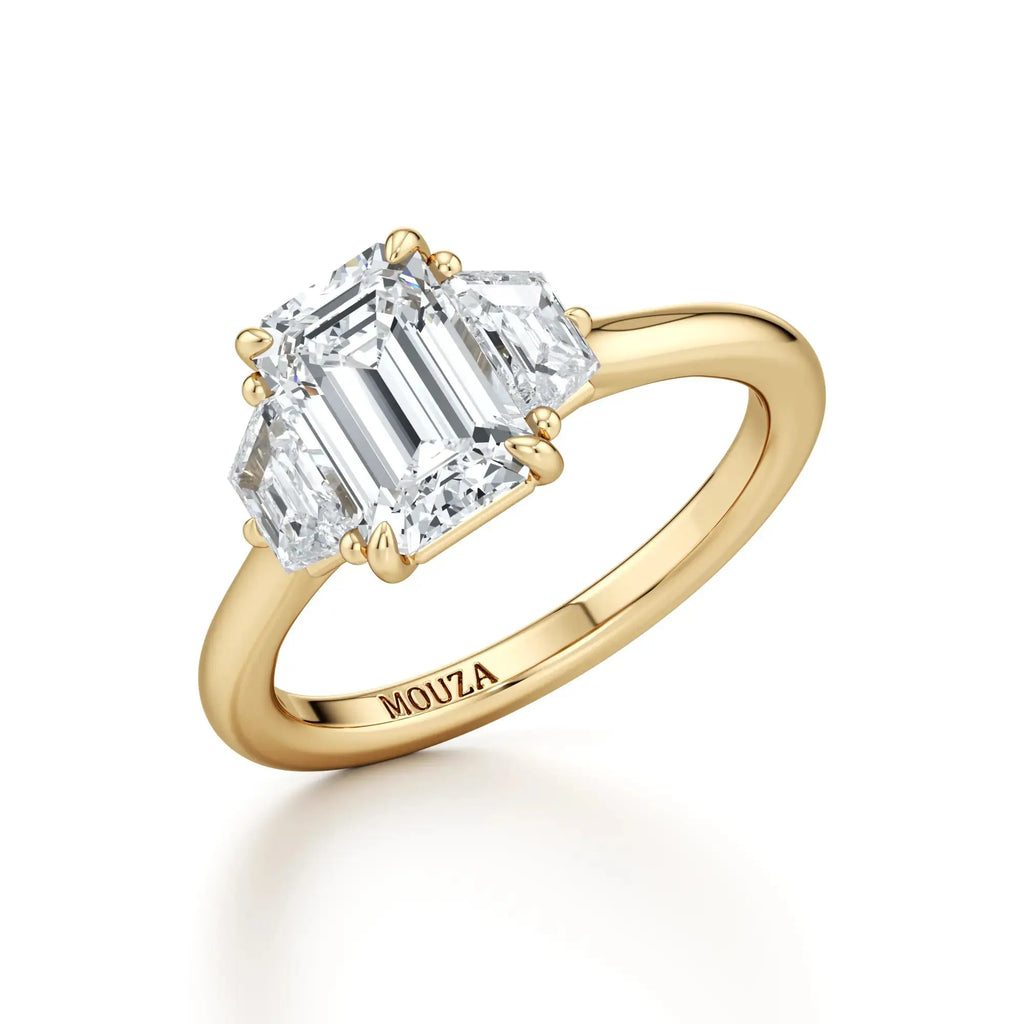 Victoria Emerald Trilogy Engagement Ring - Natural Diamond Engagement in Yellow Gold