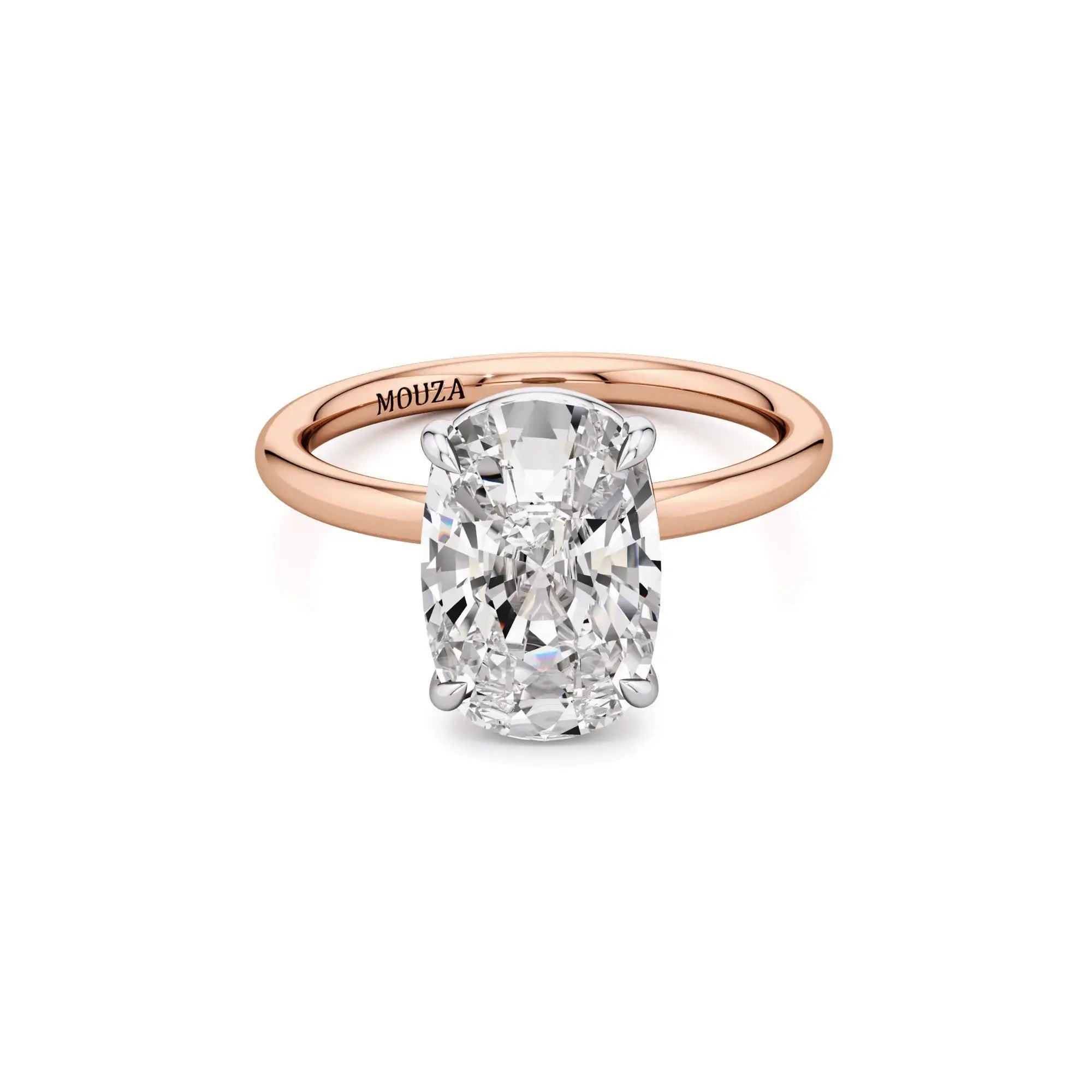 3.00ct Natural Diamond Two Tone Elongated Cushion Engagement Ring in Rose Gold