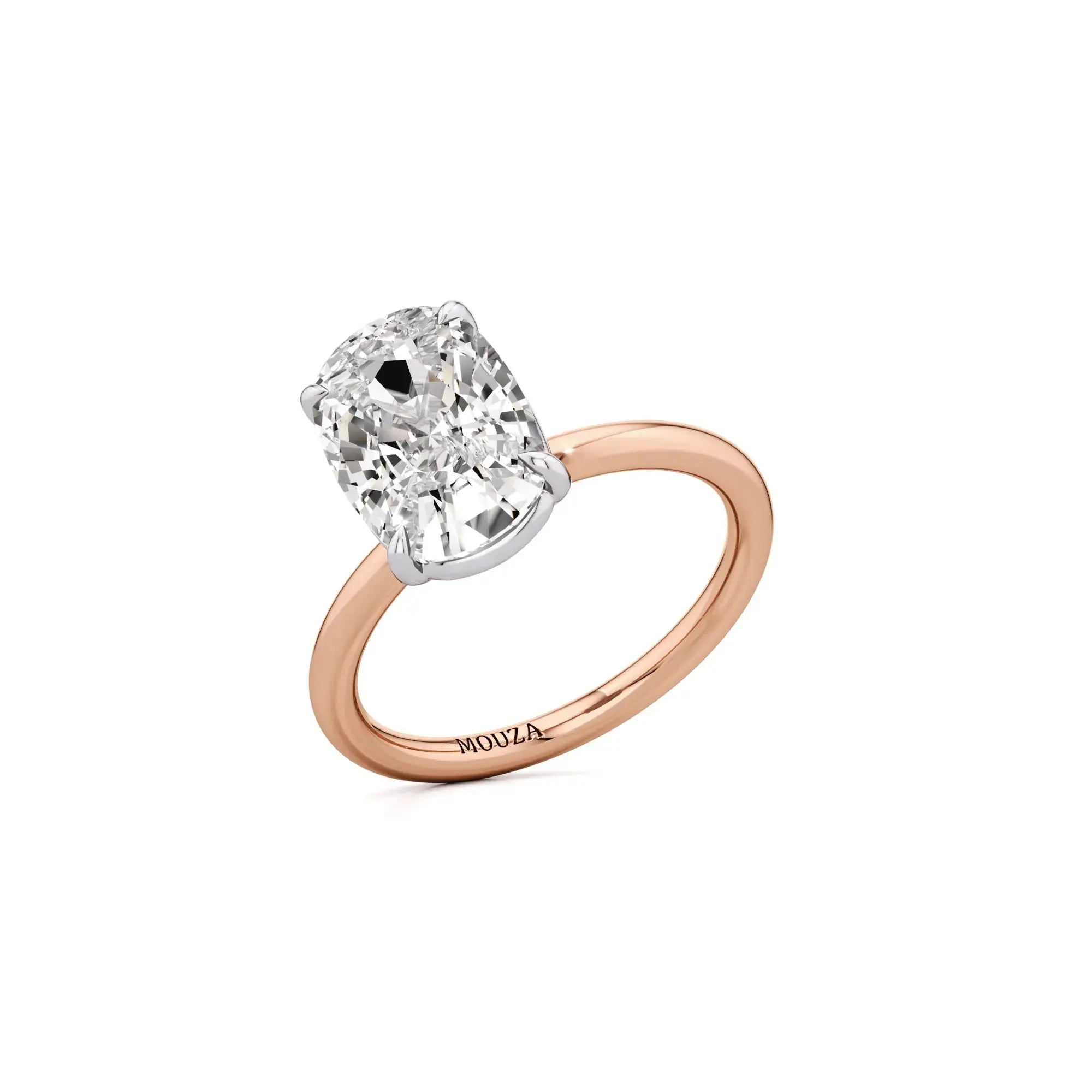 Rose Gold Two Tone Elongated Cushion Natural Diamond Engagement Ring