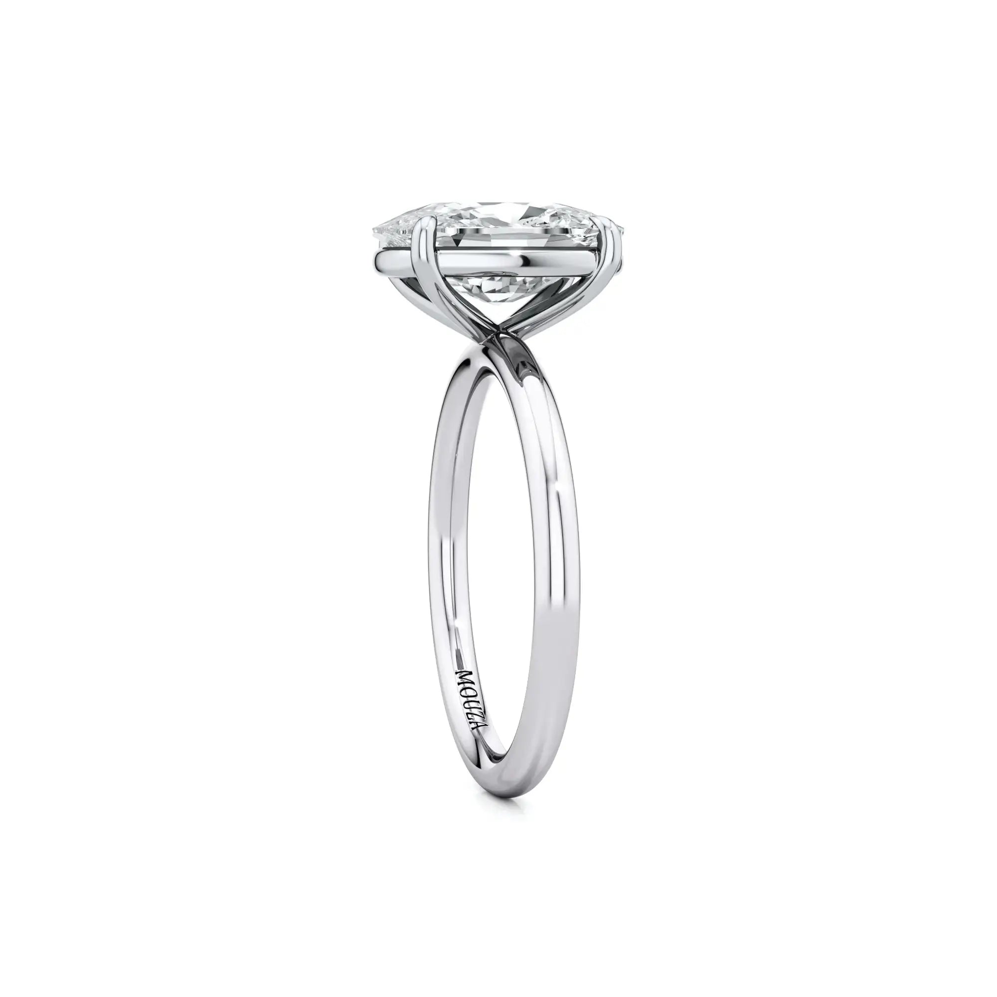 3.00ct Natural Diamond Two Tone Elongated Cushion Engagement Ring with brand name 'Mouza' on the ring's band