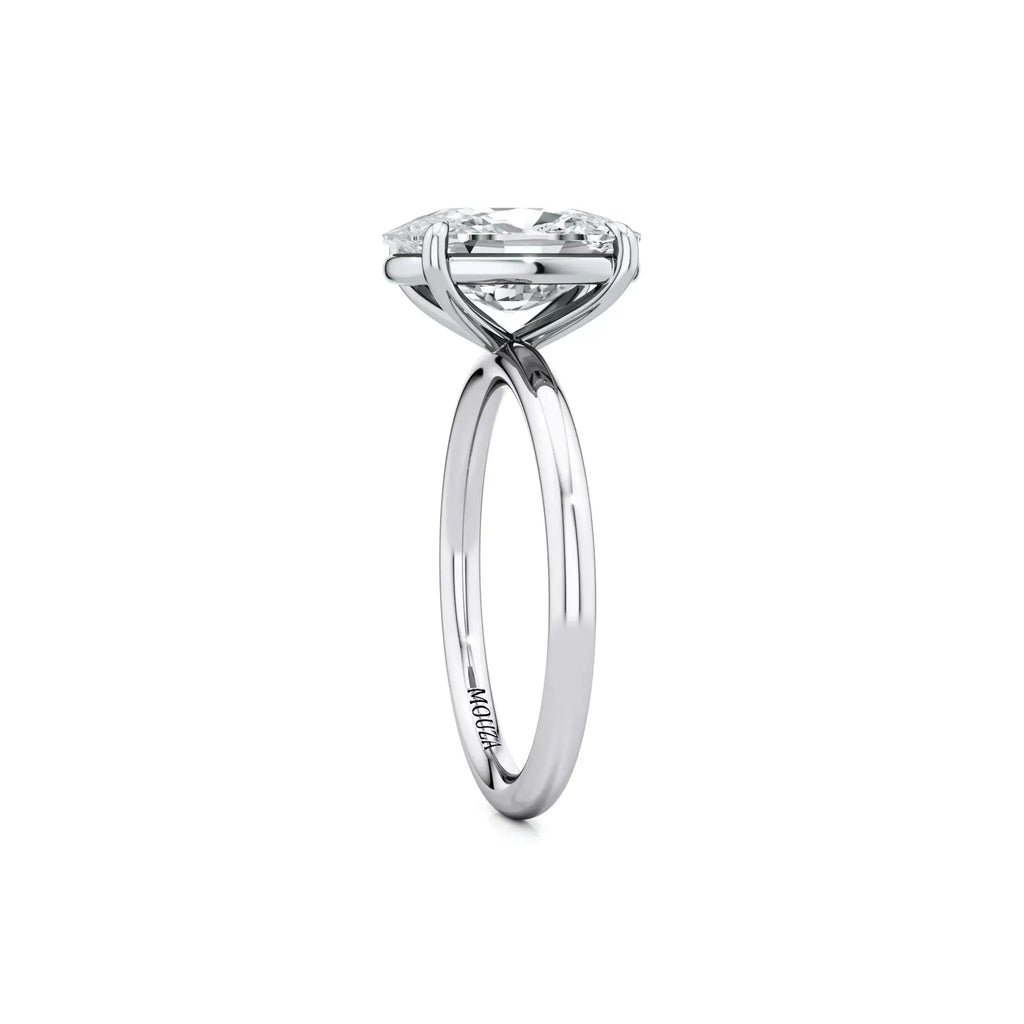 3.00ct Natural Diamond Two Tone Elongated Cushion Engagement Ring with brand name 'Mouza' on the ring's band