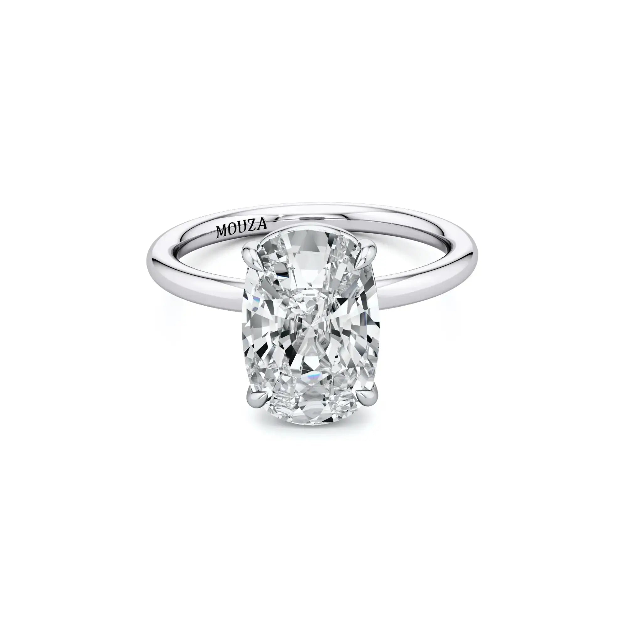 Two Tone Elongated Cushion Natural Diamond Engagement Ring in White Gold - Mouza