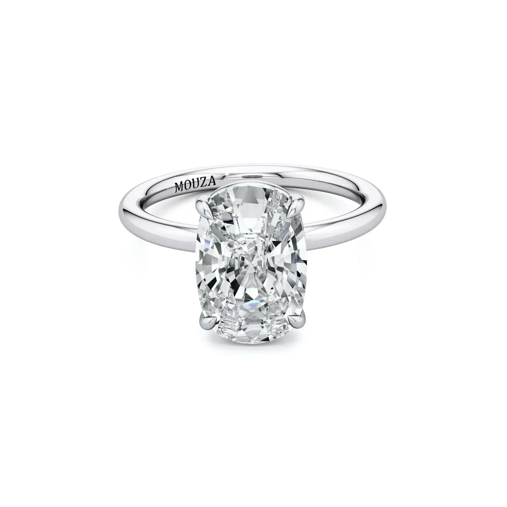 Two Tone Elongated Cushion Natural Diamond Engagement Ring in White Gold - Mouza
