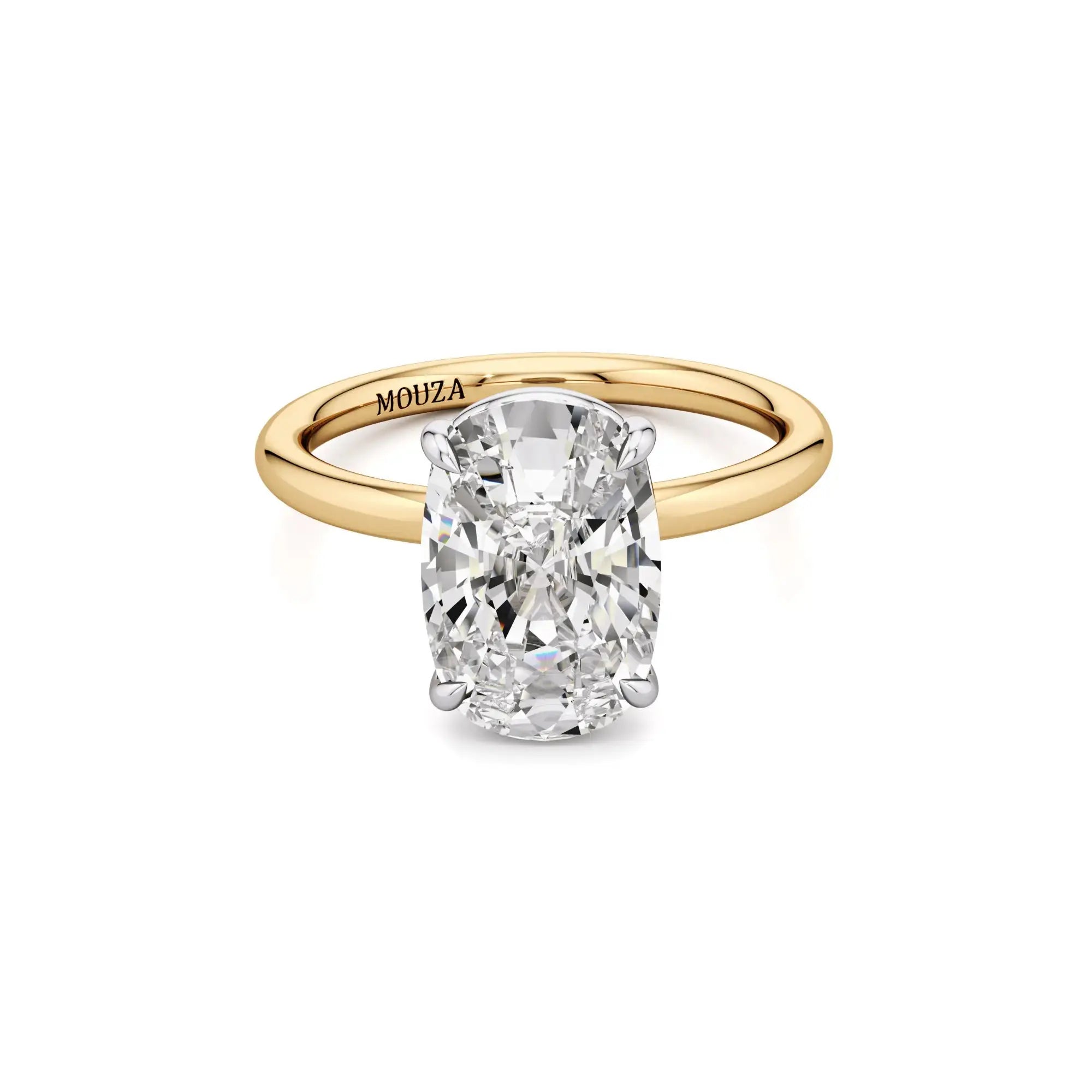 3.00ct Natural Diamond Two Tone Elongated Cushion Engagement Ring in Yellow Gold