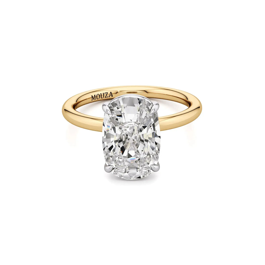 3.00ct Natural Diamond Two Tone Elongated Cushion Engagement Ring in Yellow Gold