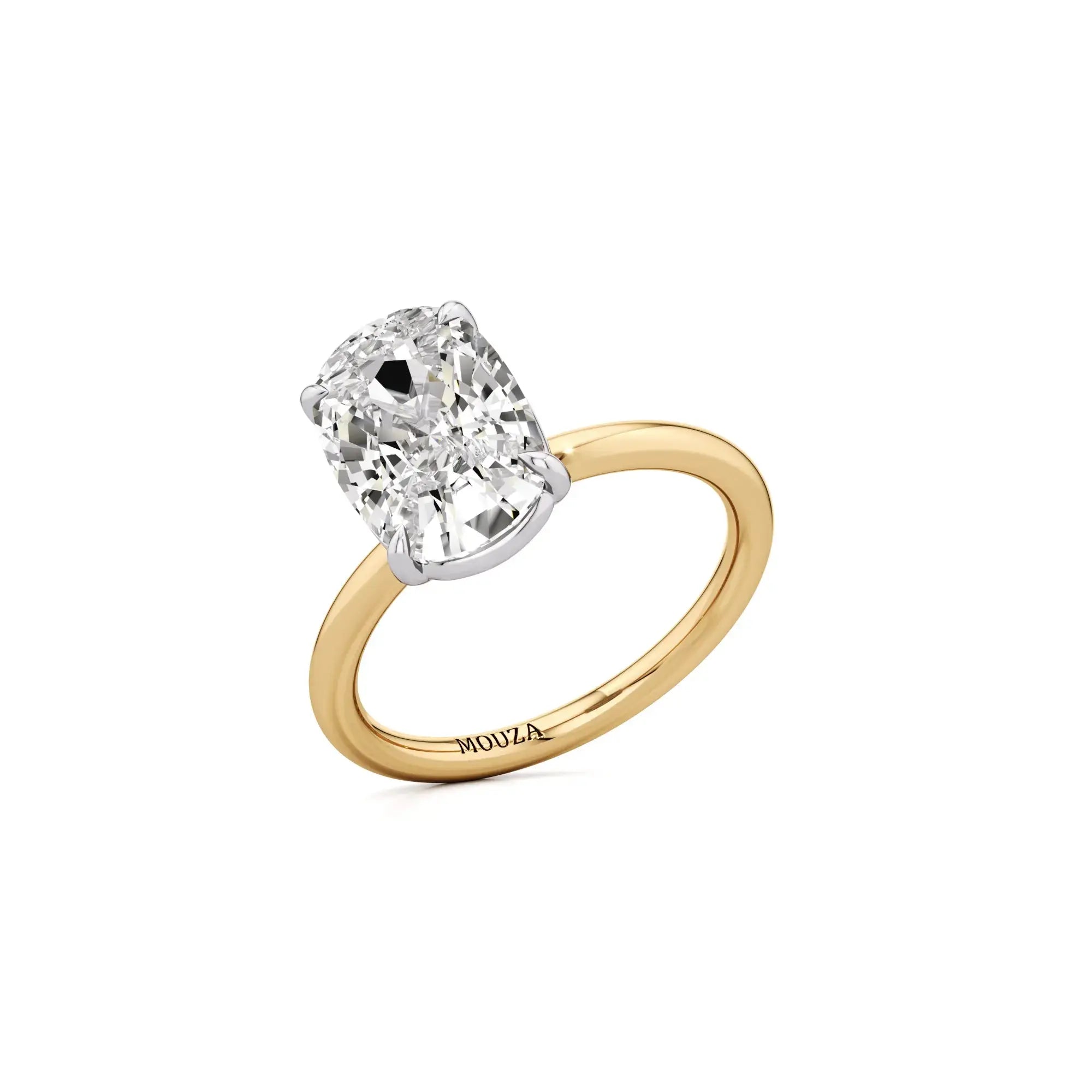 18K Yellow Gold 3.00ct Natural Diamond Two Tone Elongated Cushion Engagement Ring