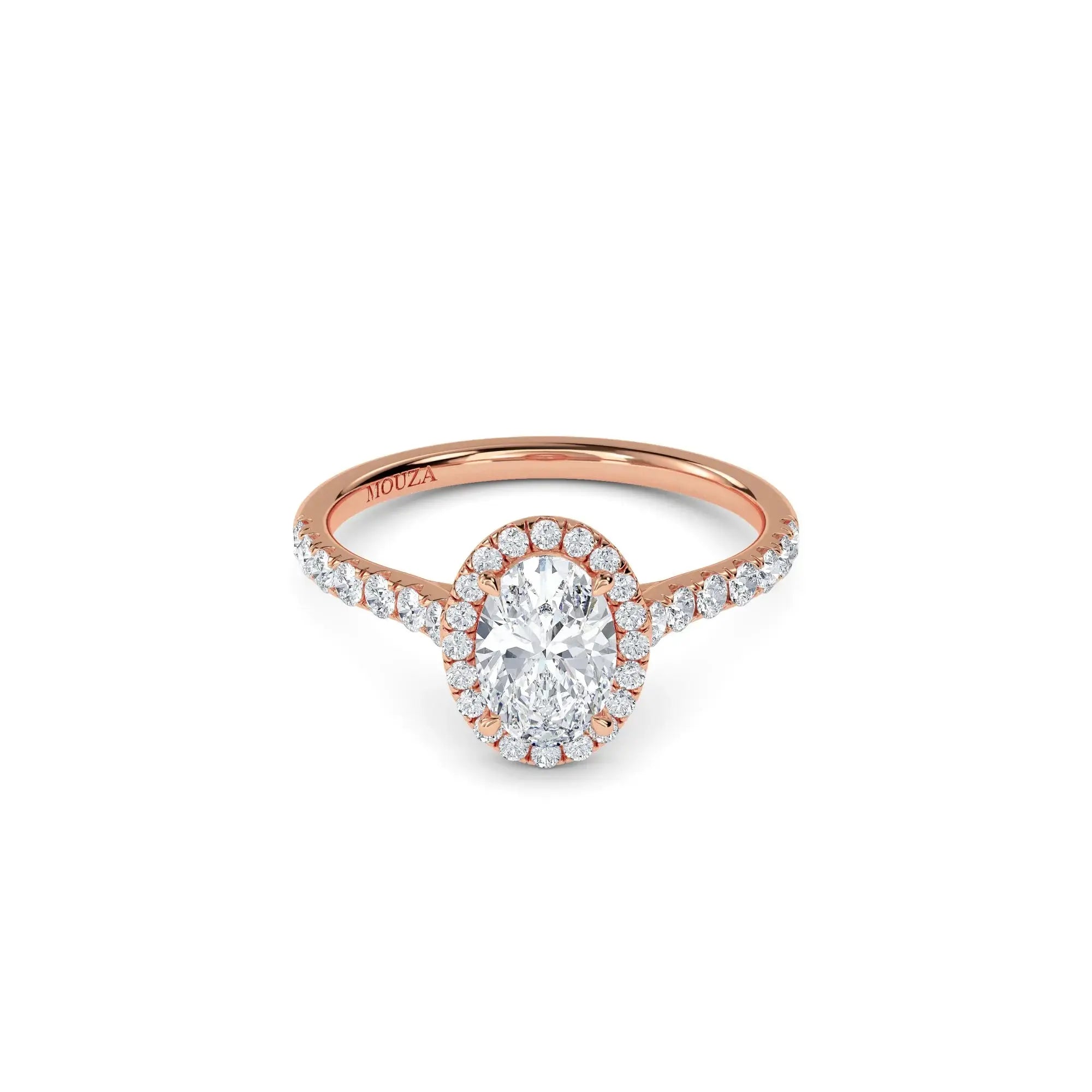 0.90ct Lab Grown Diamond Oval Halo Diamond Band Engagement Ring