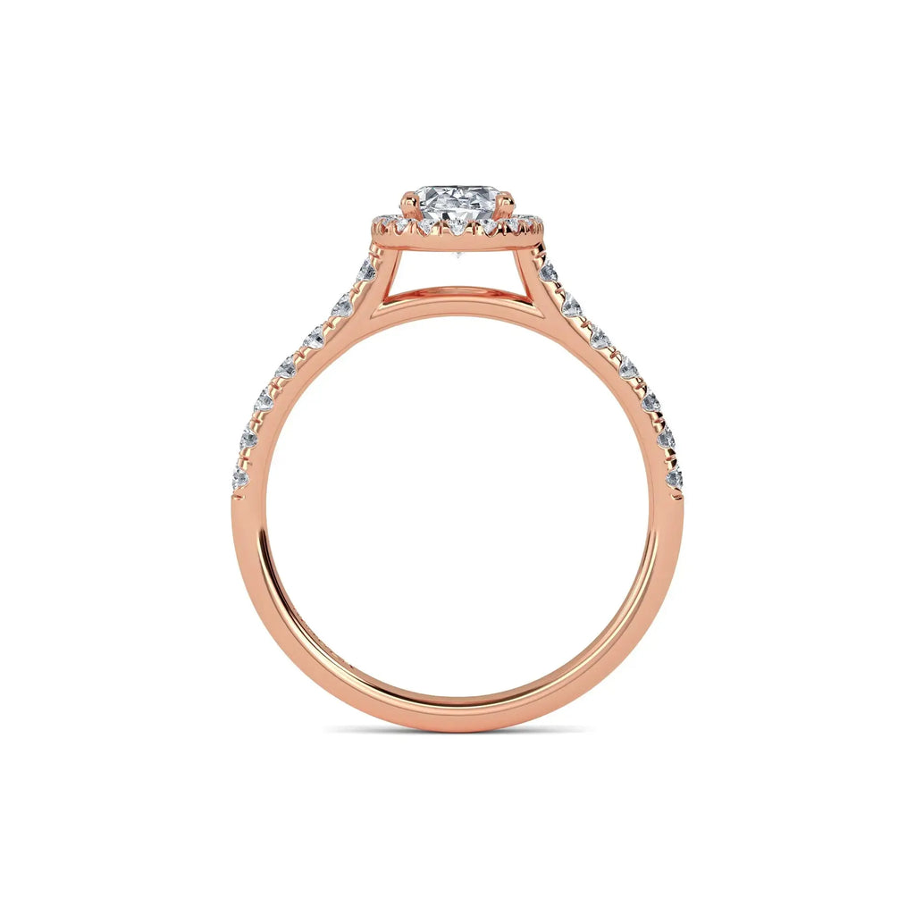Rose Gold Oval Halo Diamond Band Engagement Ring
