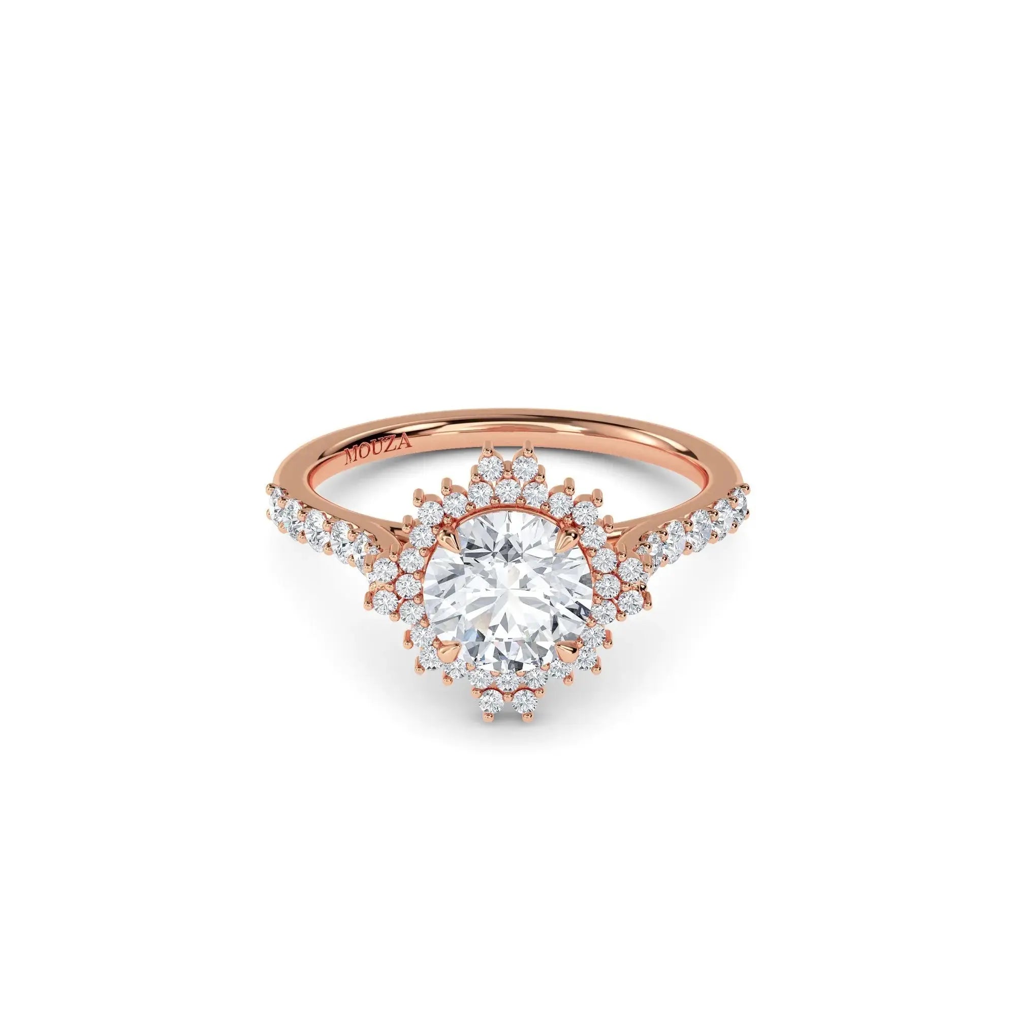 18K Rose Gold Earth Mined Diamond Round Halo Engagement Ring
