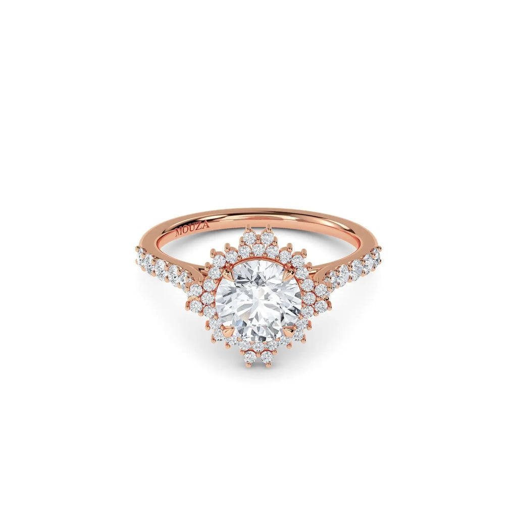18K Rose Gold Earth Mined Diamond Round Halo Engagement Ring