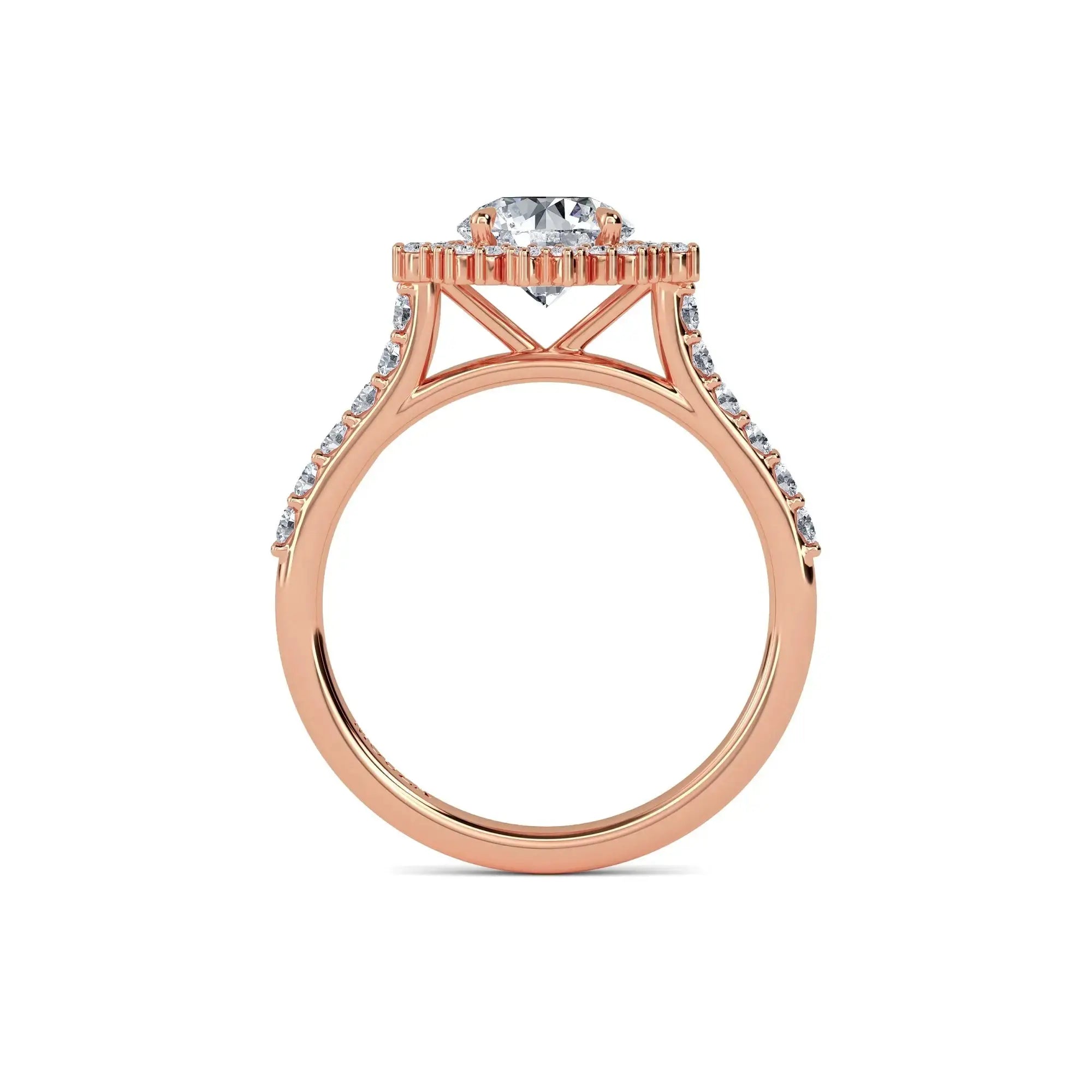 Rose Gold Round Halo Diamond Engagement Ring - Mouza