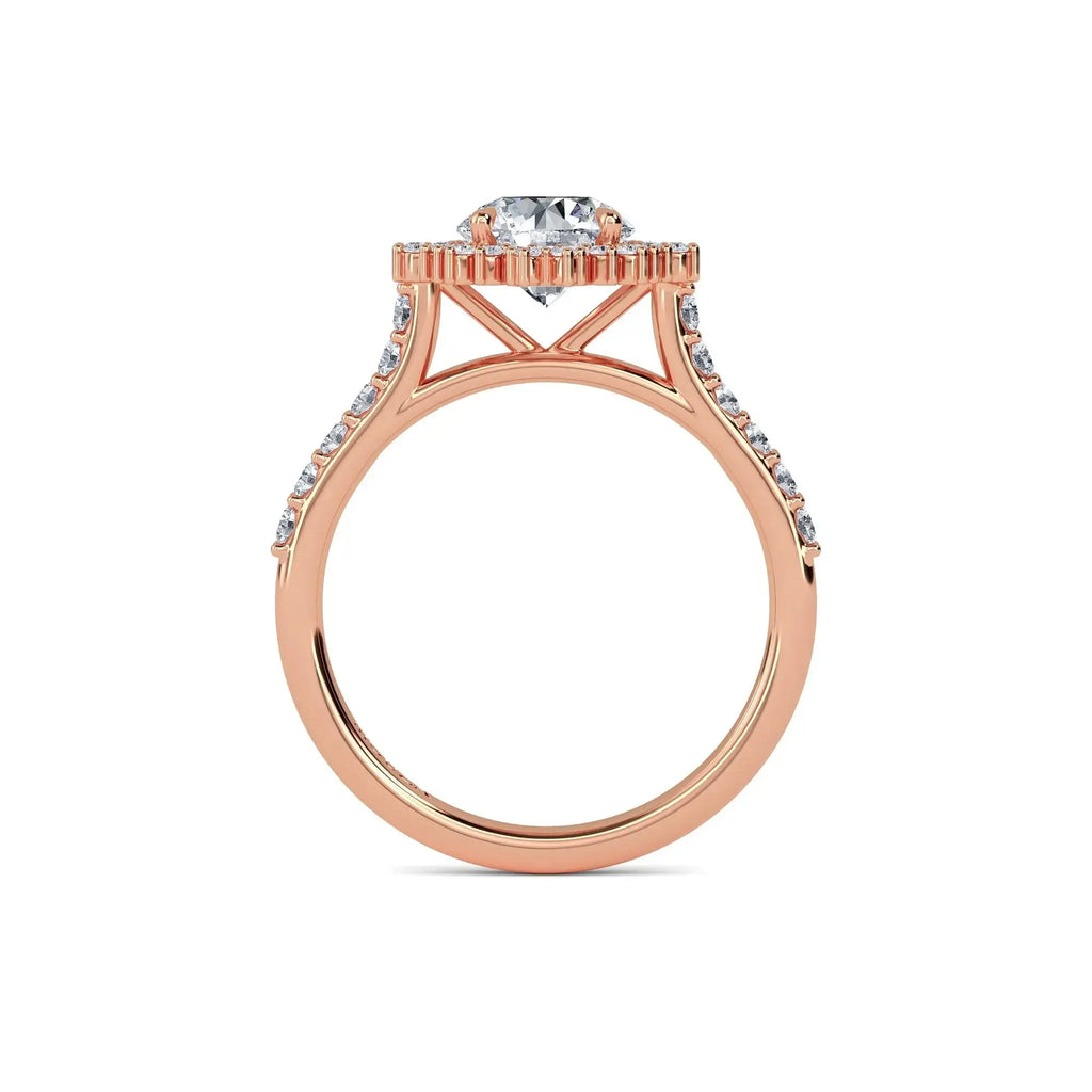 Rose Gold Round Halo Diamond Engagement Ring - Mouza