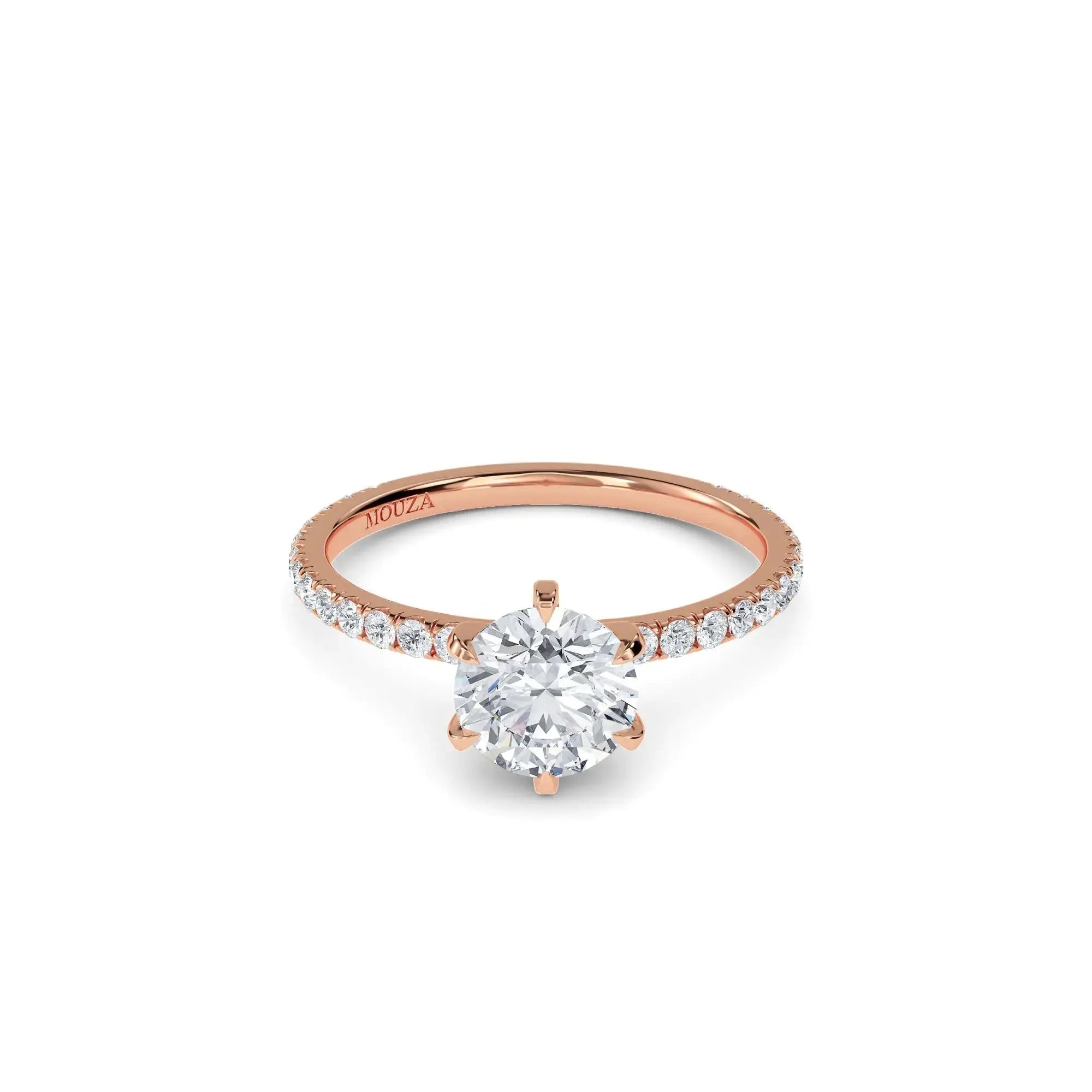 diamond band engagement ring in rose gold