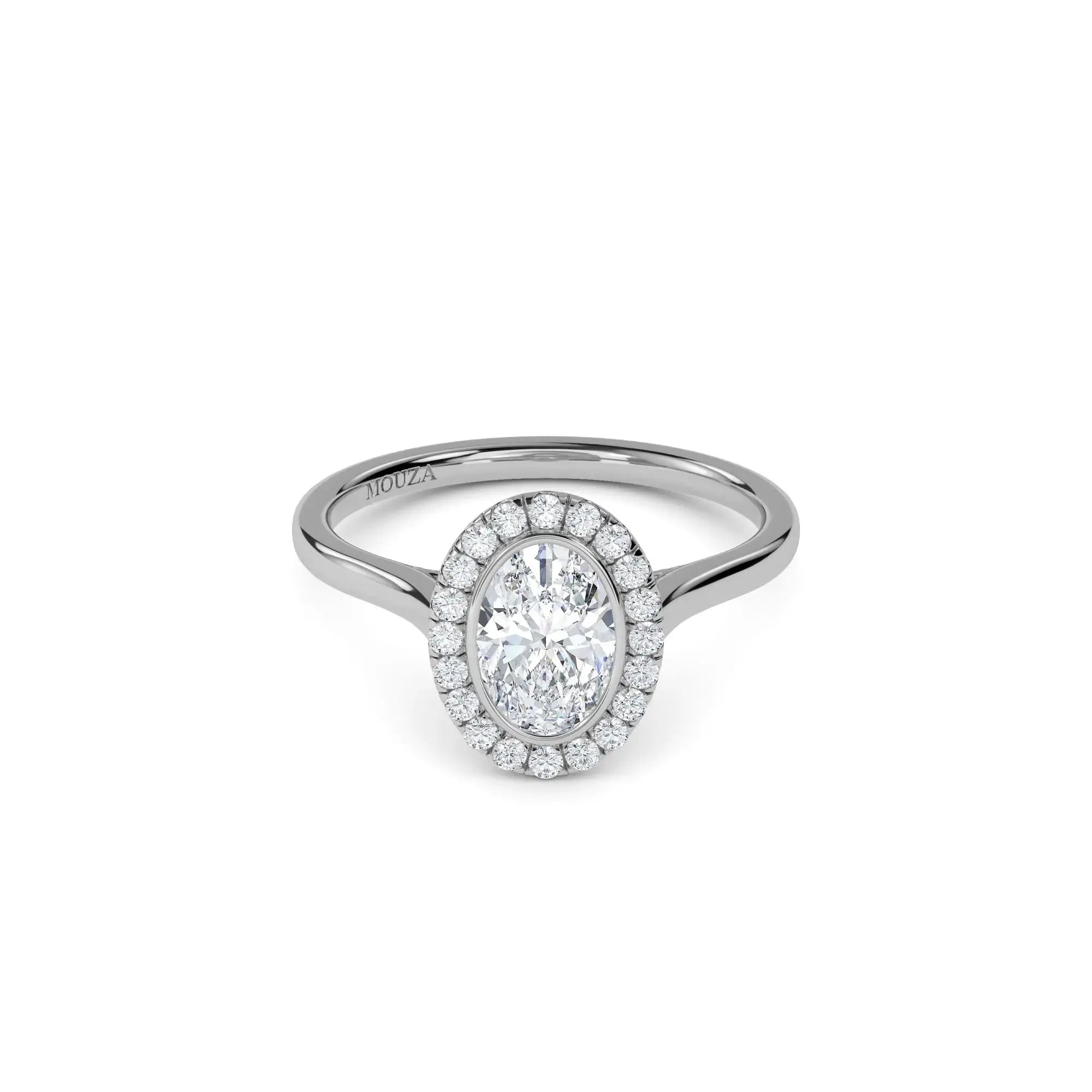 1.10ct Lab Grown Diamond Oval Halo Engagement Ring in White Gold