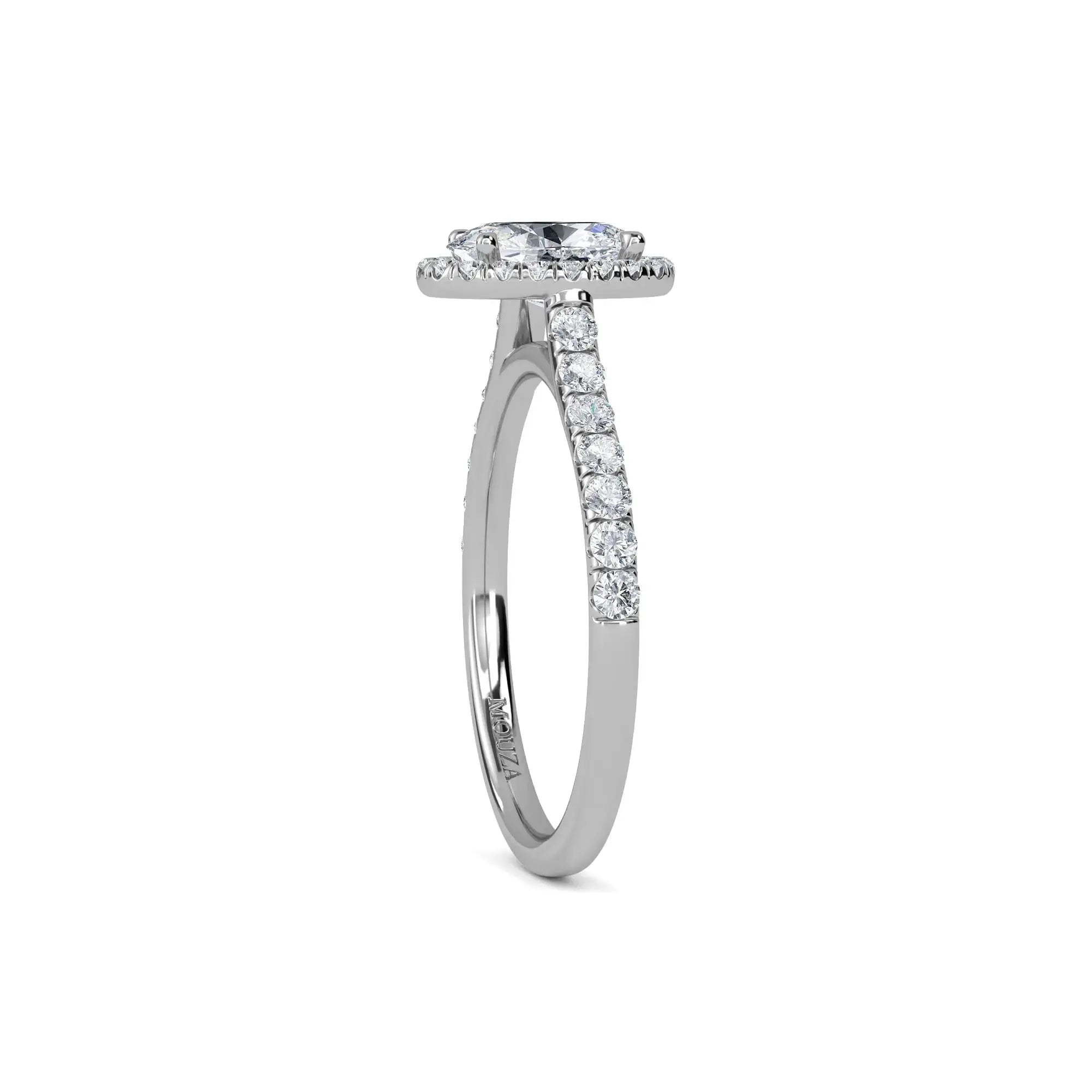 White Gold Halo Diamond Engagement Ring - Mouza