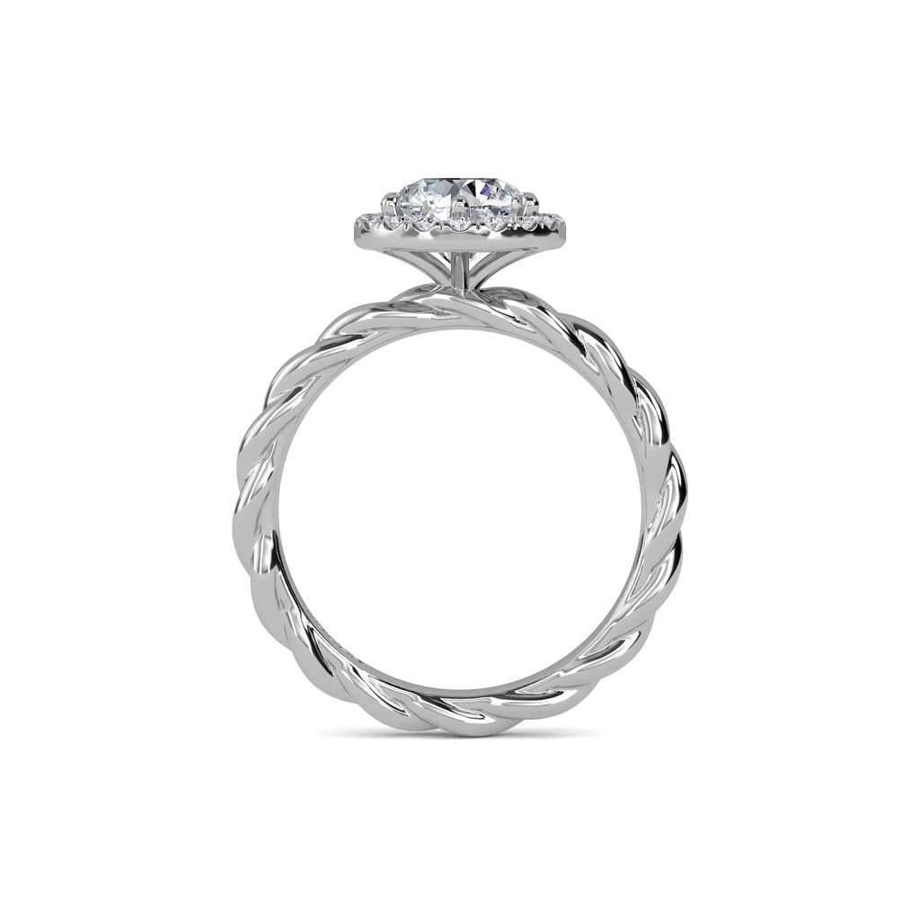 Round Halo Diamond Engagement Ring 18k White Gold with plain twisted band