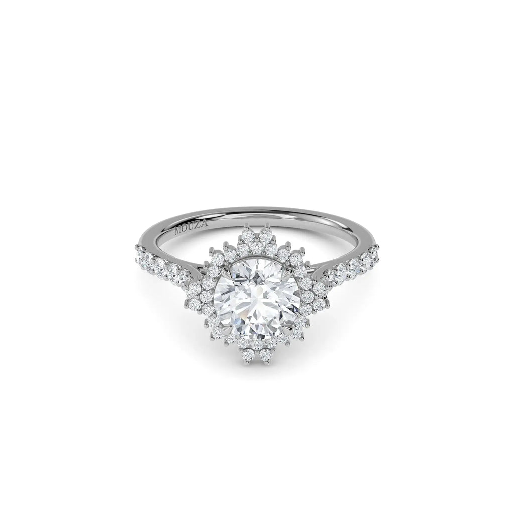 White Gold Round Halo Diamond Engagement Ring - Mouza