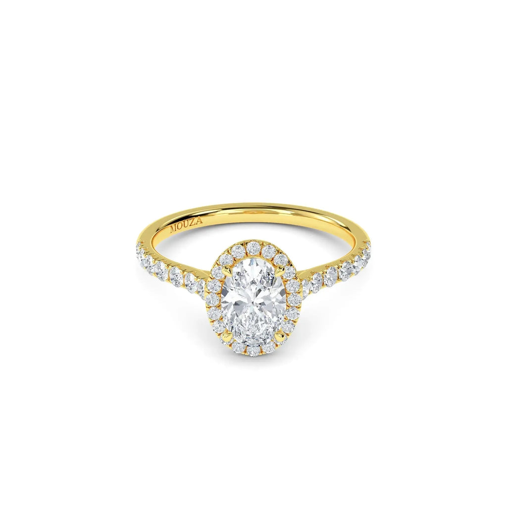 18k Yellow Gold Oval Halo Diamond Band Engagement Ring
