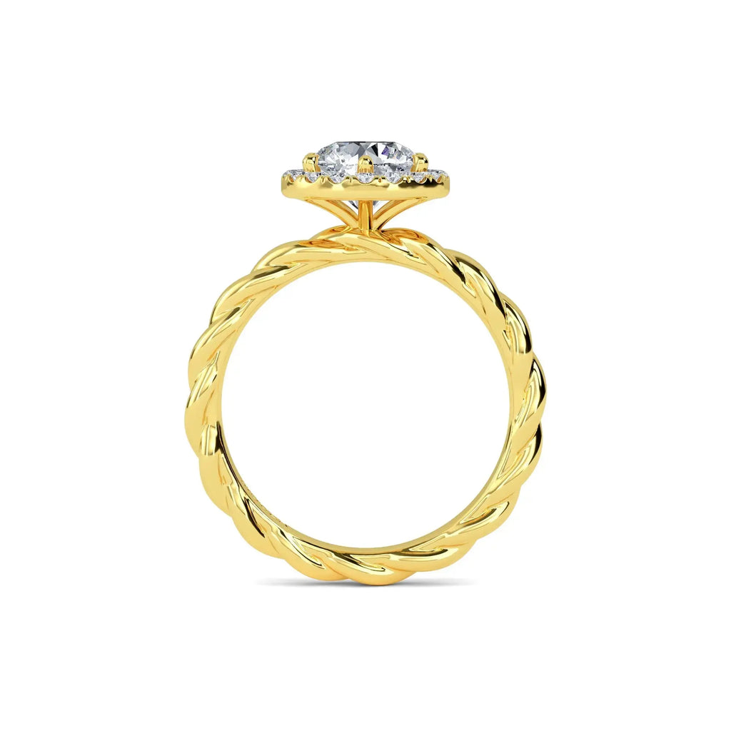 Diamond Engagement Ring 18k Yellow Gold Round with plain twisted band