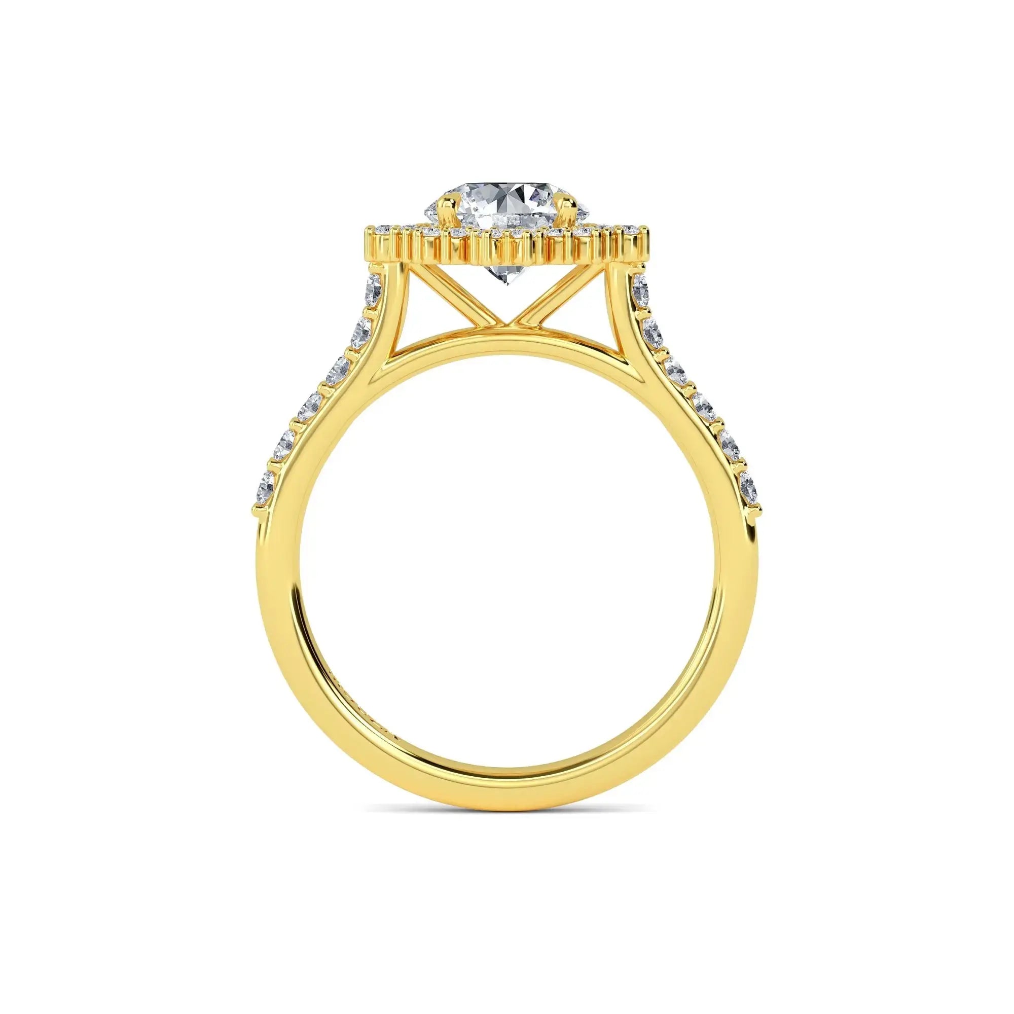 18K Yellow Gold Earth Mined Diamond Round Halo Engagement Ring
