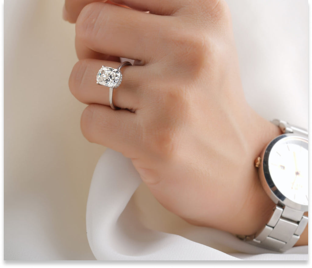 elongated cushion diamond with hidden halo