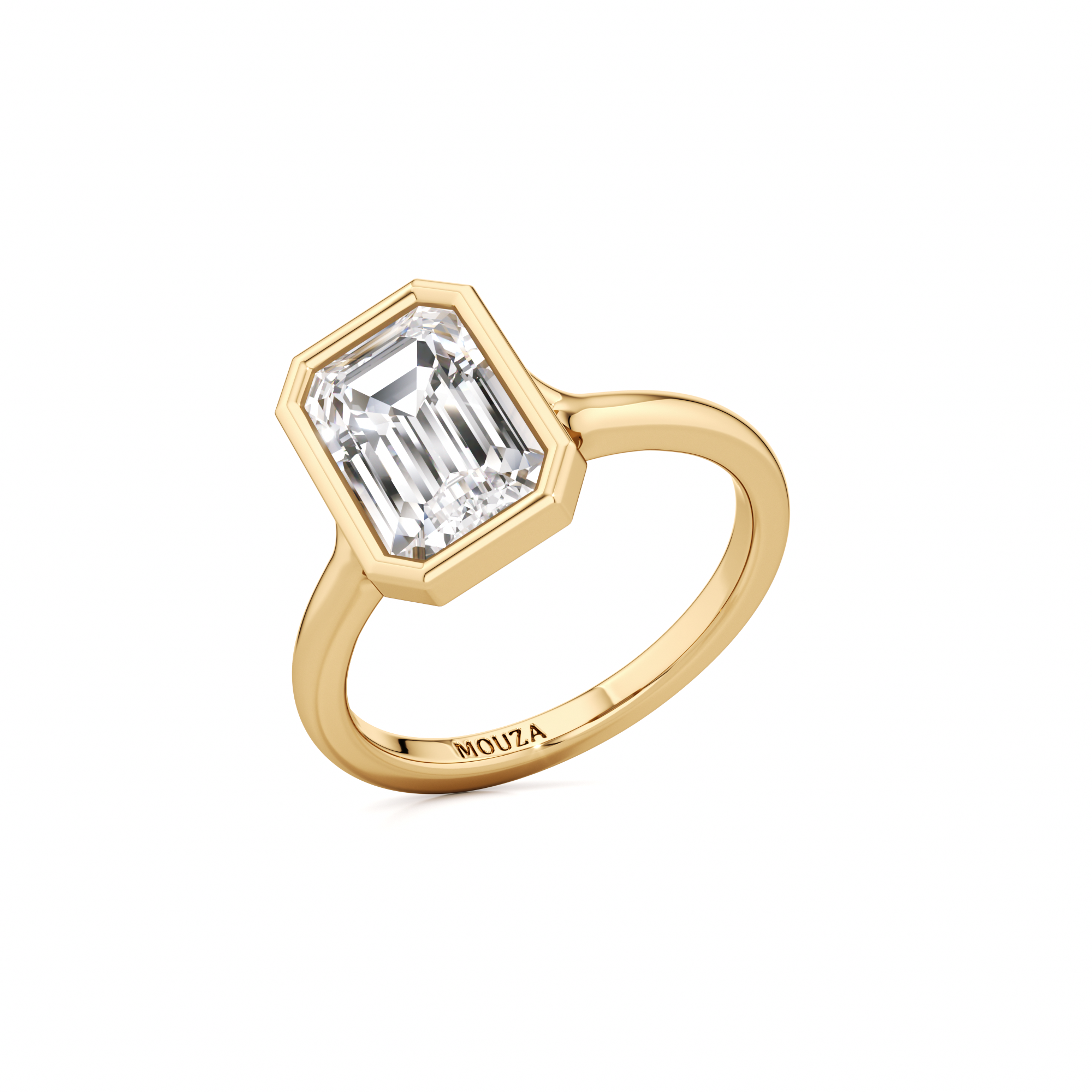 2.00 Carat Lab Emerald Diamond - Bezel Solitaire Engagement Ring