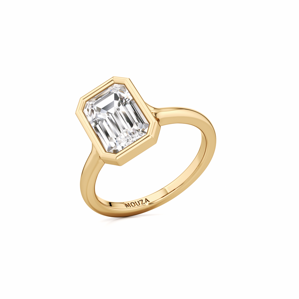 2.00 Carat Lab Emerald Diamond - Bezel Solitaire Engagement Ring