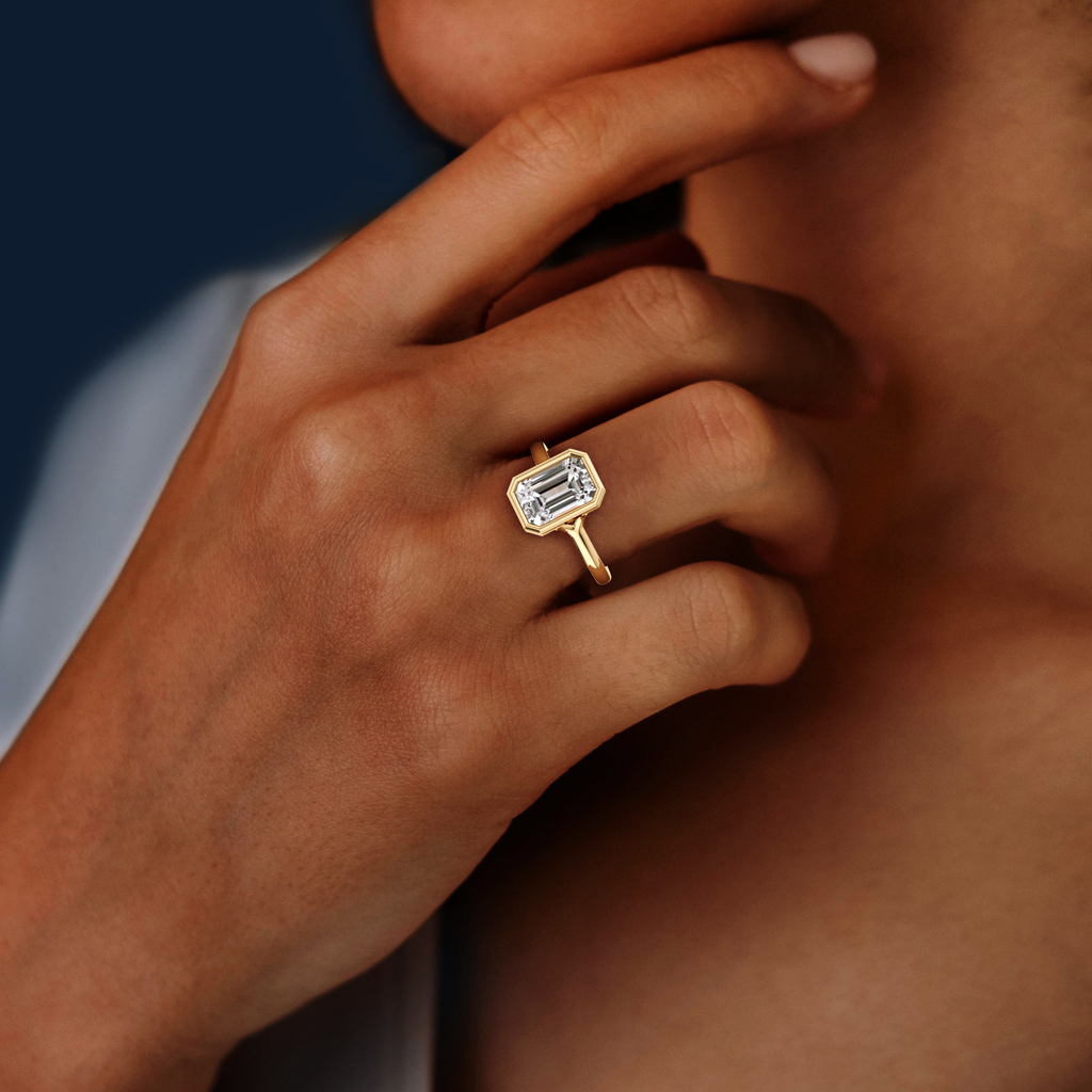 2.00 Carat Emerald Natural Diamond - Bezel Solitaire Engagement Ring