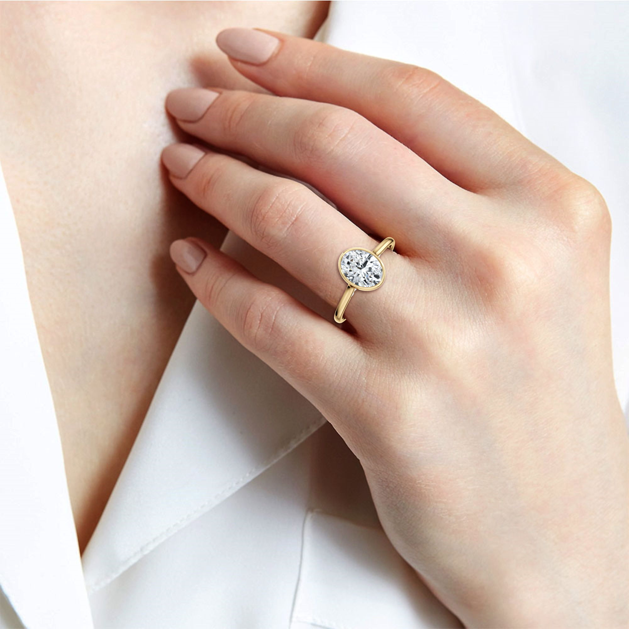 Oval Diamond Engagement Ring - Bezel Set Diamond Ring