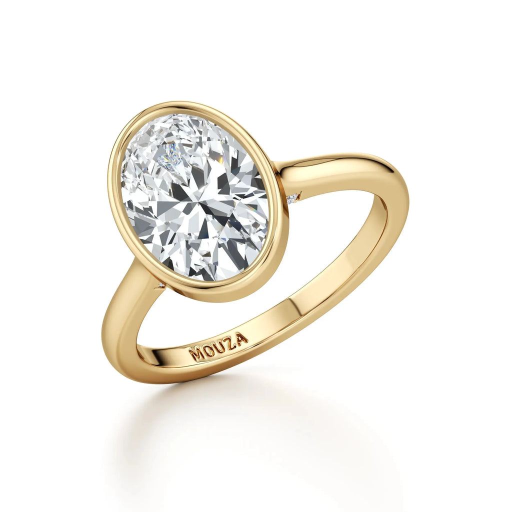 Oval Solitaire Bezel Set  - Natural Diamond Engagement ring