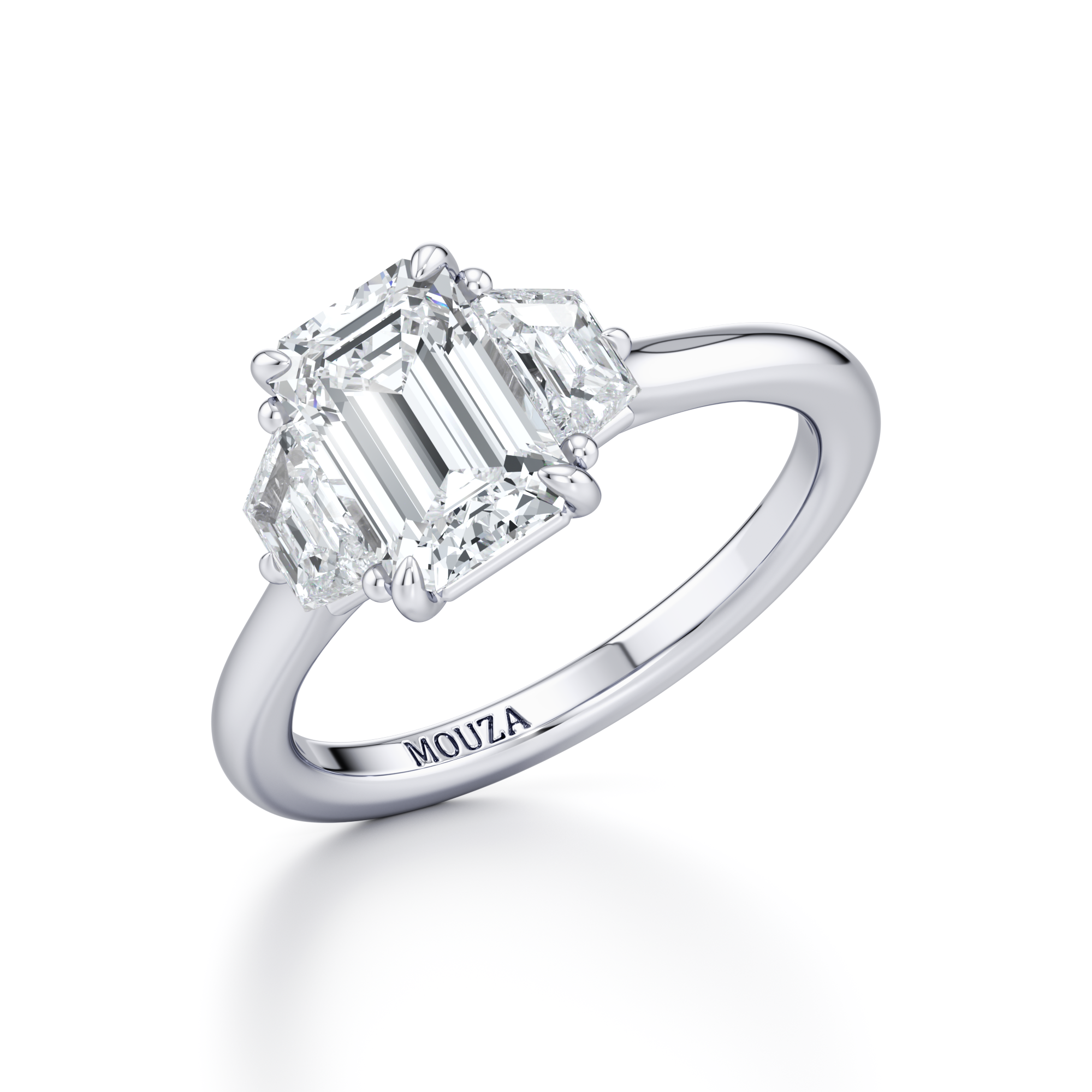 Emerald Trilogy Engagement Ring - Natural Diamond Engagement