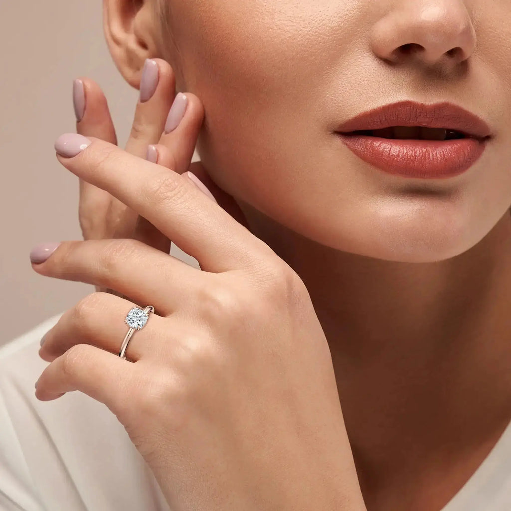 Cushion Hidden Halo Engagement Ring - Lab Diamond Ring