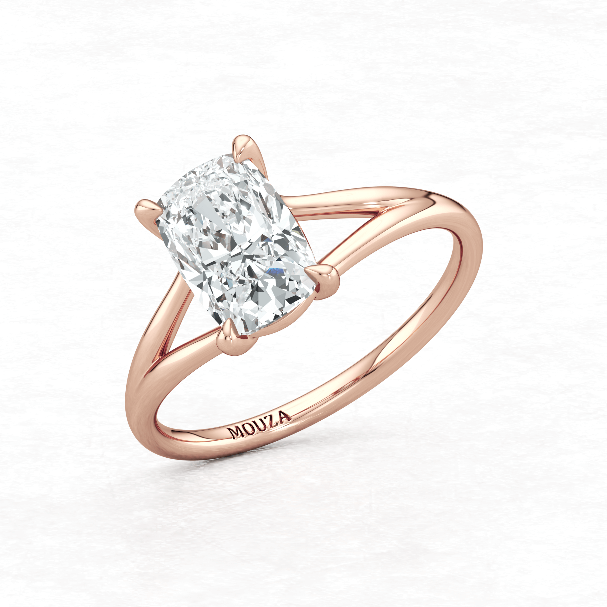Rose Gold Maggy Solitaire Engagement Ring having brand name Mouza on it