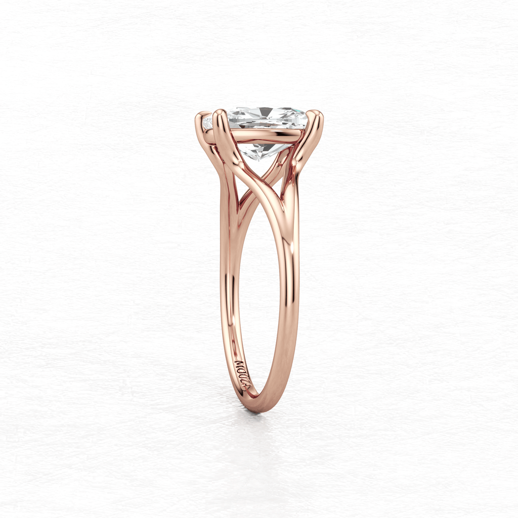 Rose Gold Maggy Solitaire Engagement Ring having brand name Mouza engraved on the metal band