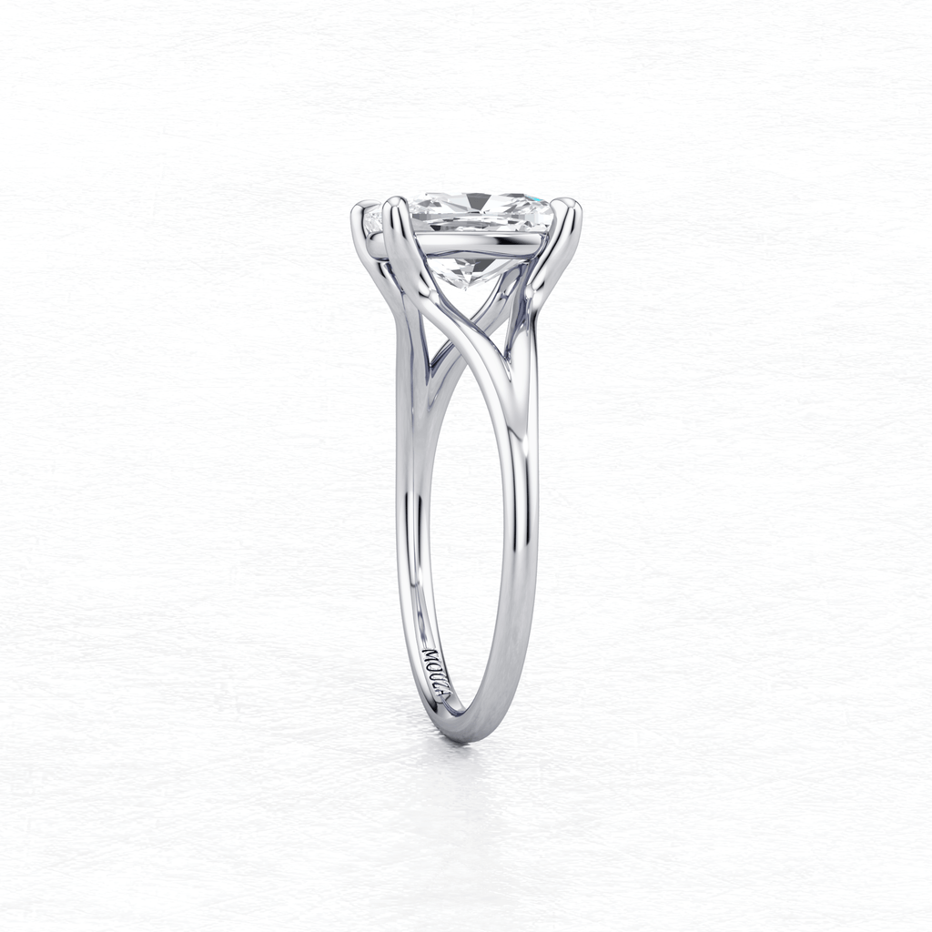 Maggy Solitaire Engagement Ring with brand name Mouza on the metal band