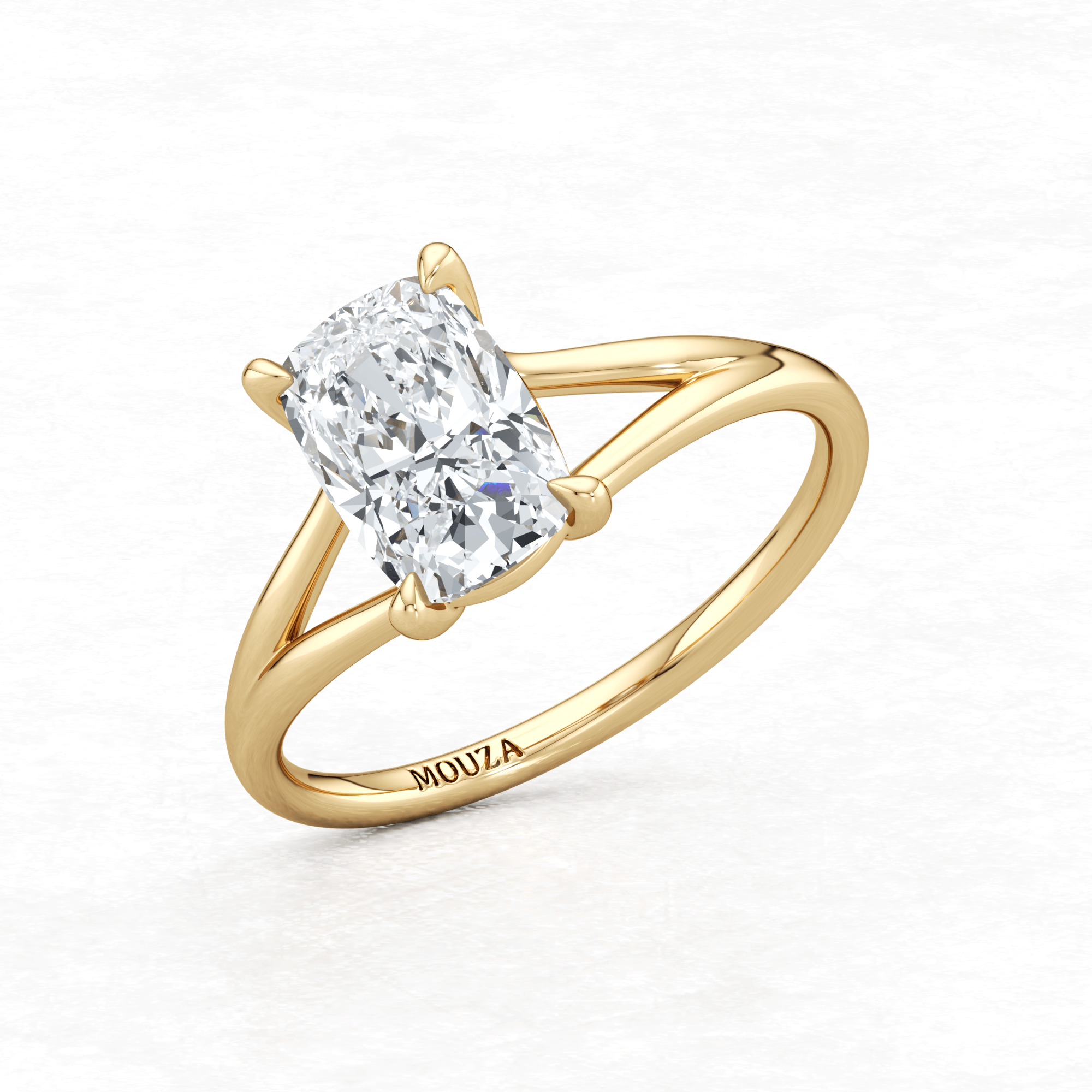 Maggy Solitaire Engagement Ring with brand name Mouza on the metal band